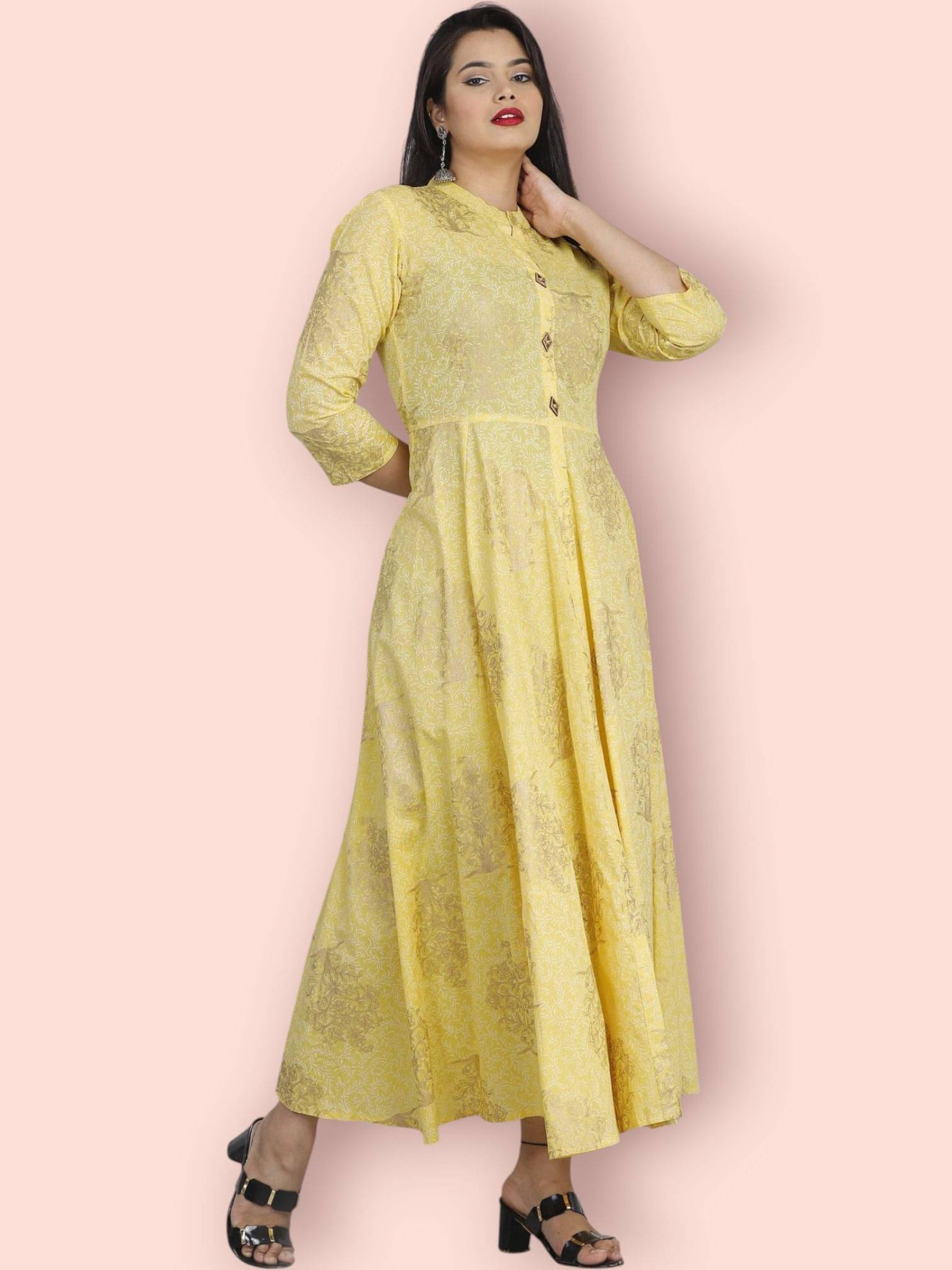 MK creation Women Rayon Printed Gown ( Yellow ) MK creation Women Rayon Printed Gown ( Yellow )
