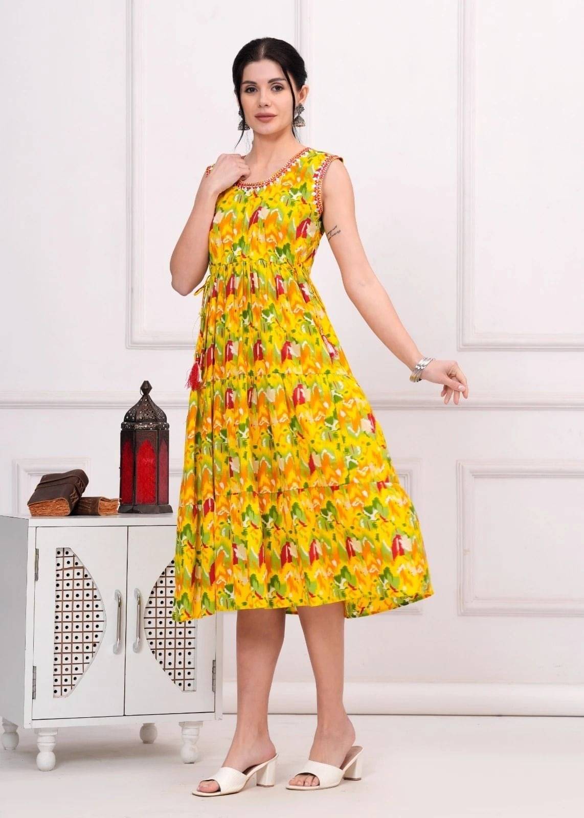     			MK creation Women Rayon Printed Gown ( Yellow )