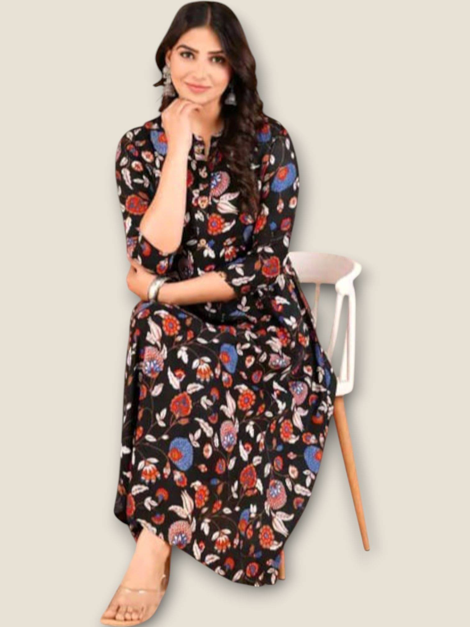     			MK creation Women Rayon Printed Gown ( Black )