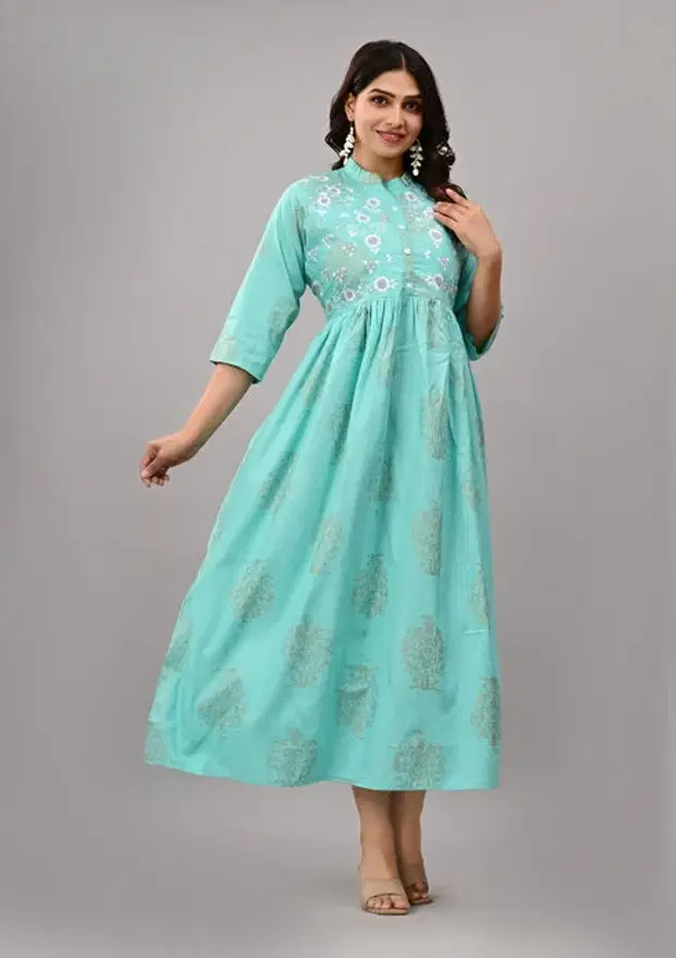 MK creation Women Rayon Printed Gown ( Blue ) MK creation Women Rayon Printed Gown ( Blue )