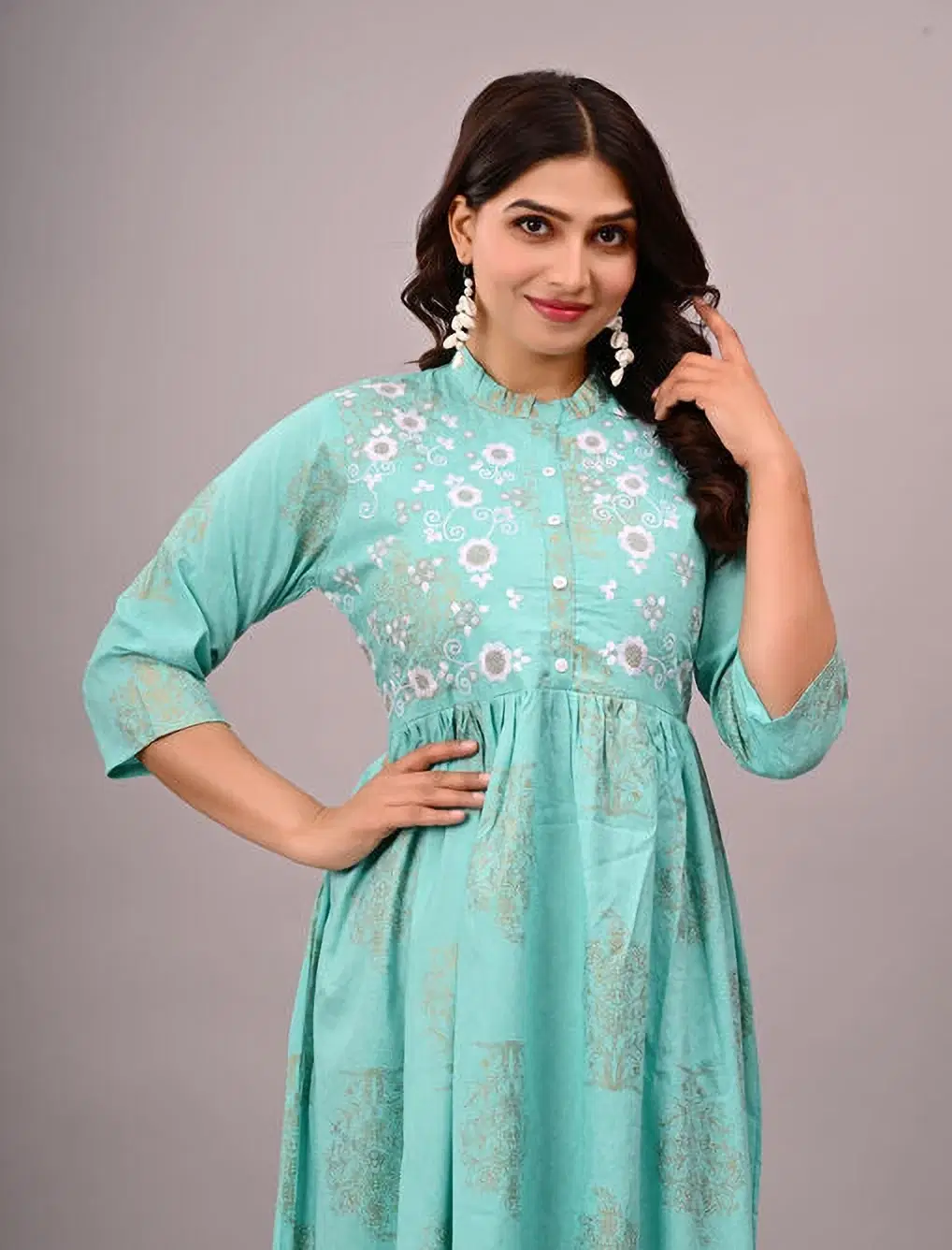 MK creation Women Rayon Printed Gown ( Blue )     			MK creation Women Rayon Printed Gown ( Blue )