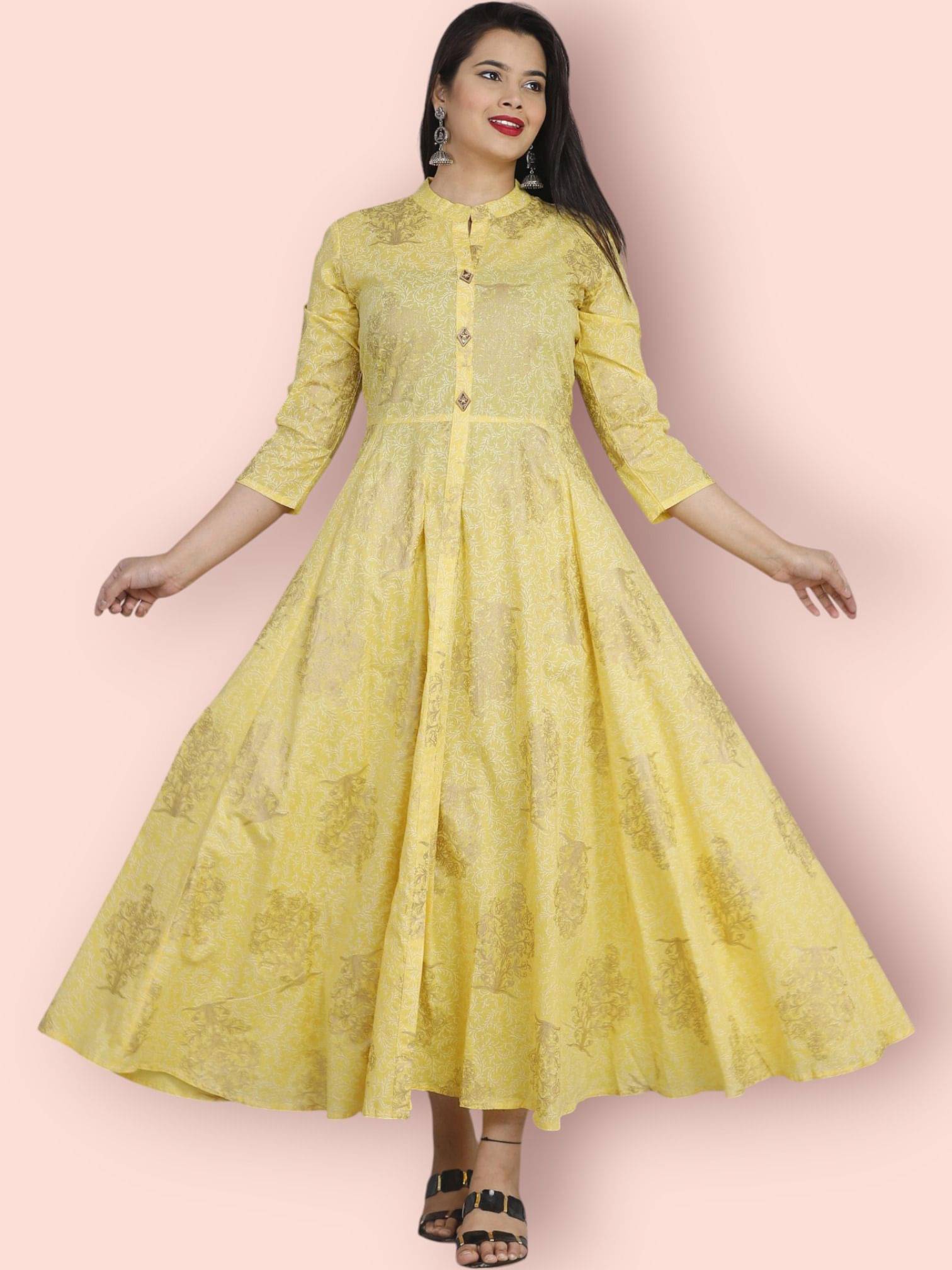     			MK creation Women Rayon Printed Gown ( Yellow )