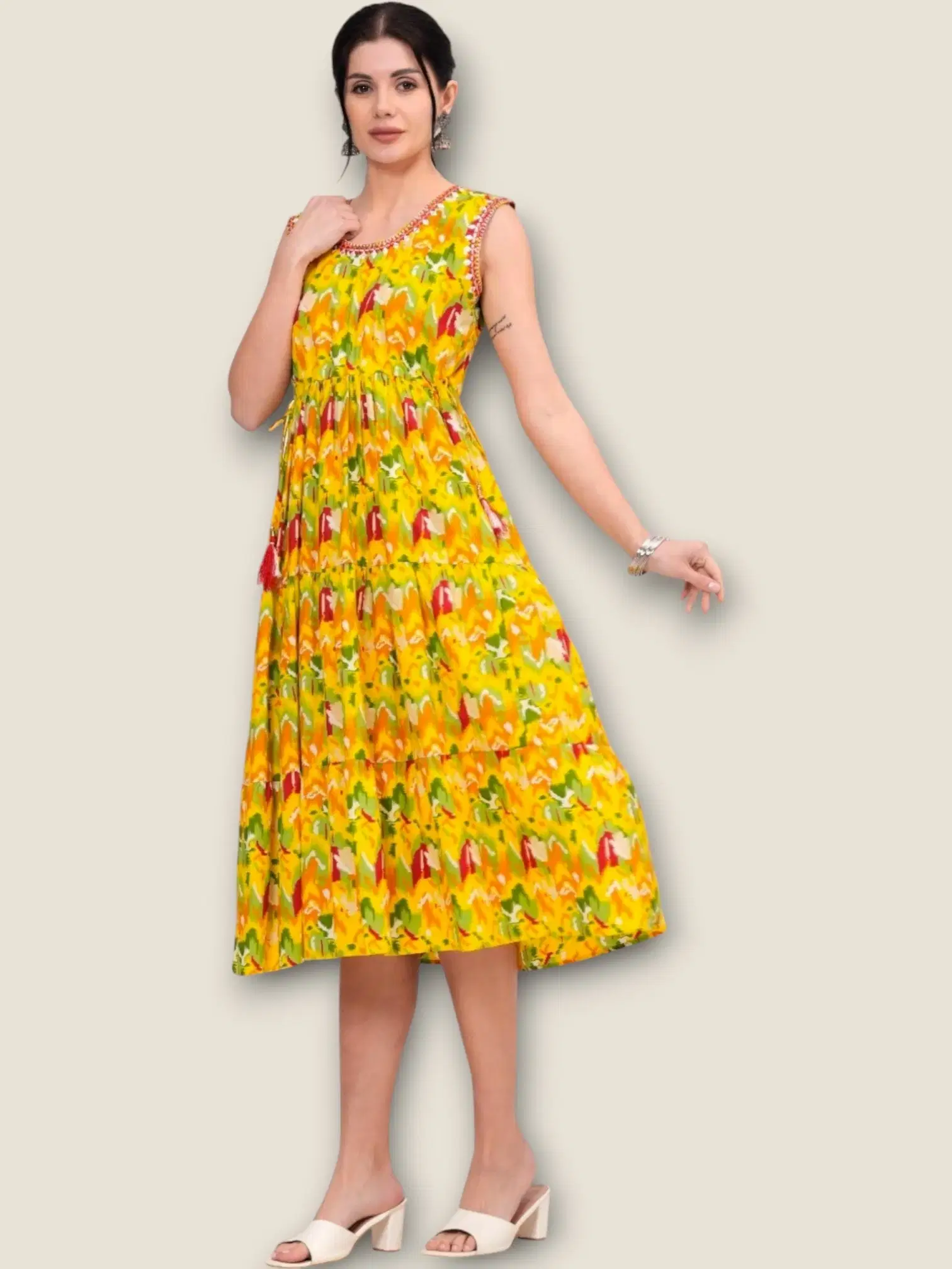     			MK creation Women Rayon Printed Gown ( Yellow )