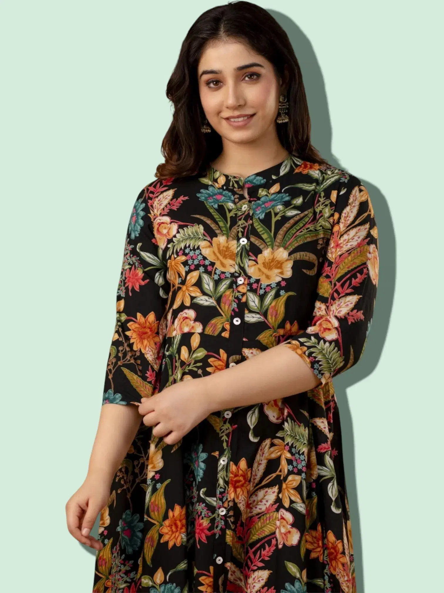 MK creation Women Rayon Printed Gown ( Black )     			MK creation Women Rayon Printed Gown ( Black )