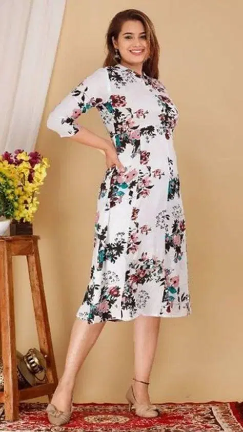    			MK creation Women Rayon Printed Gown ( White )