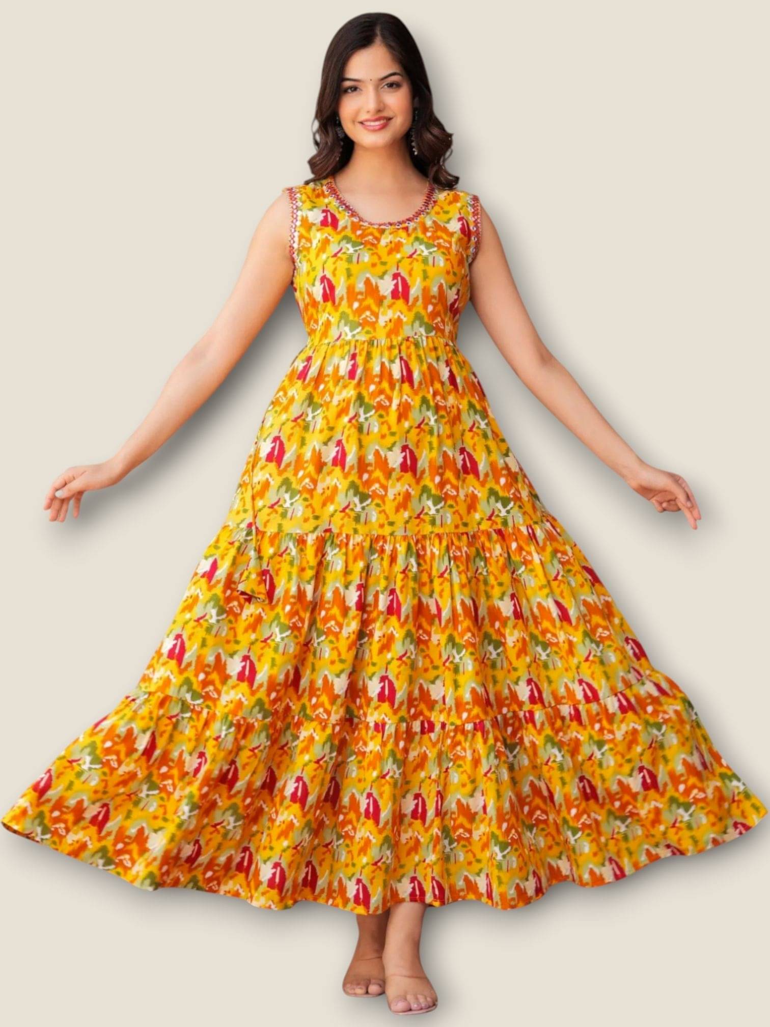     			MK creation Women Rayon Printed Gown ( Yellow )