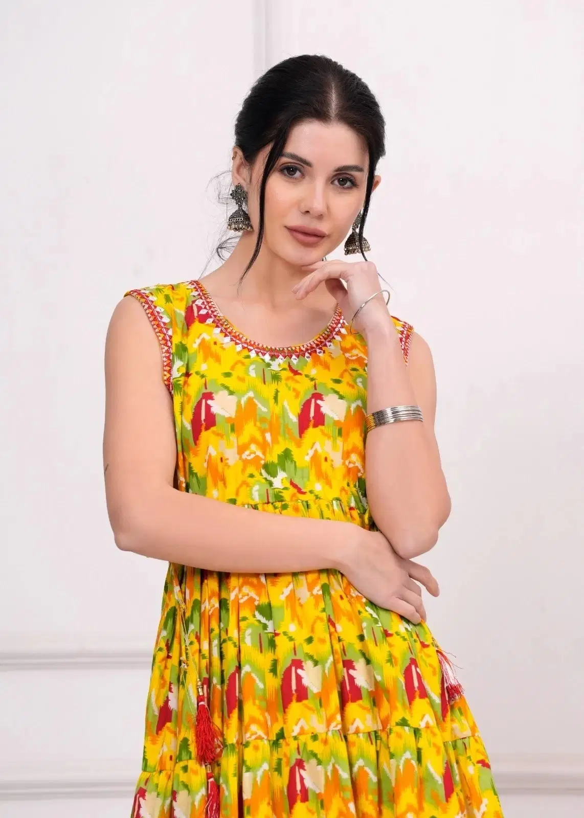     			MK creation Women Rayon Printed Gown ( Yellow )