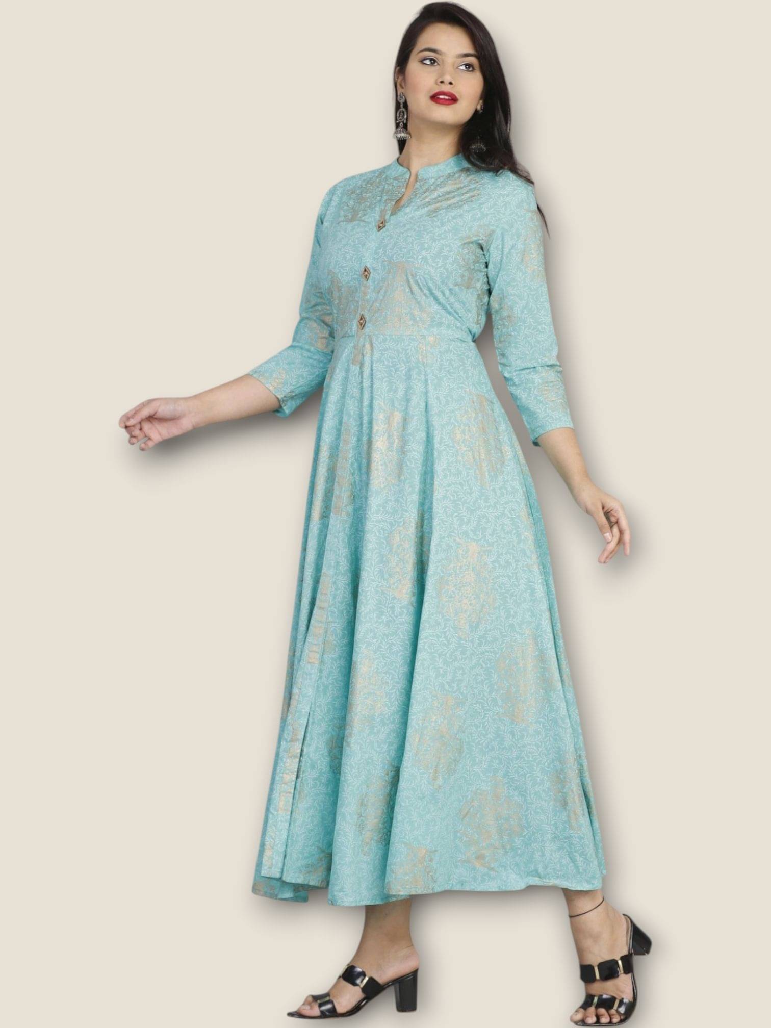 MK creation Women Rayon Printed Gown ( Blue ) MK creation Women Rayon Printed Gown ( Blue )