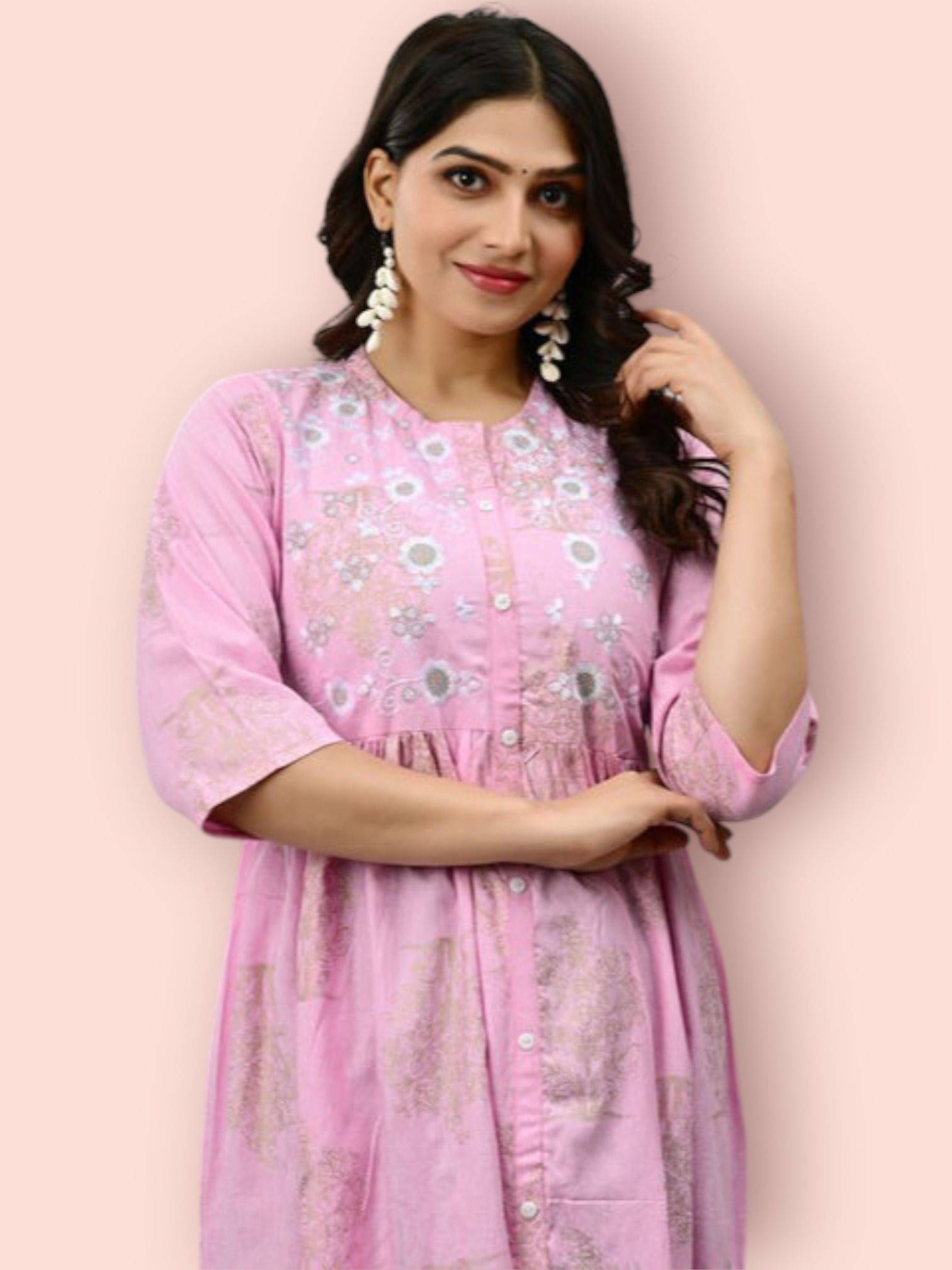 MK creation Women Rayon Printed Gown ( Pink )     			MK creation Women Rayon Printed Gown ( Pink )