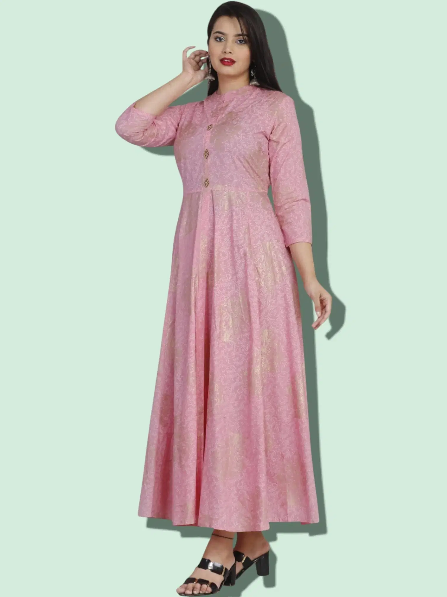 MK creation Women Rayon Printed Gown ( Pink )     			MK creation Women Rayon Printed Gown ( Pink )