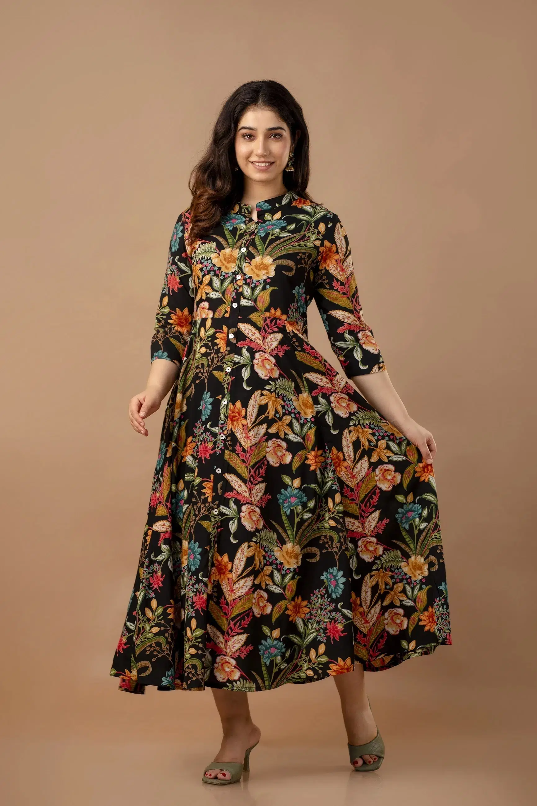     			MK creation Women Rayon Printed Gown ( Black )