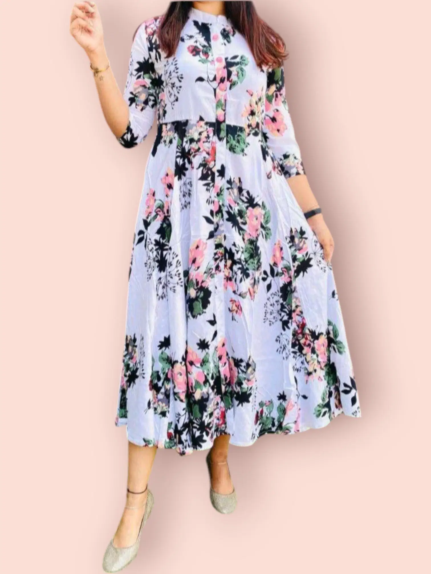     			MK creation Women Rayon Printed Gown ( White )