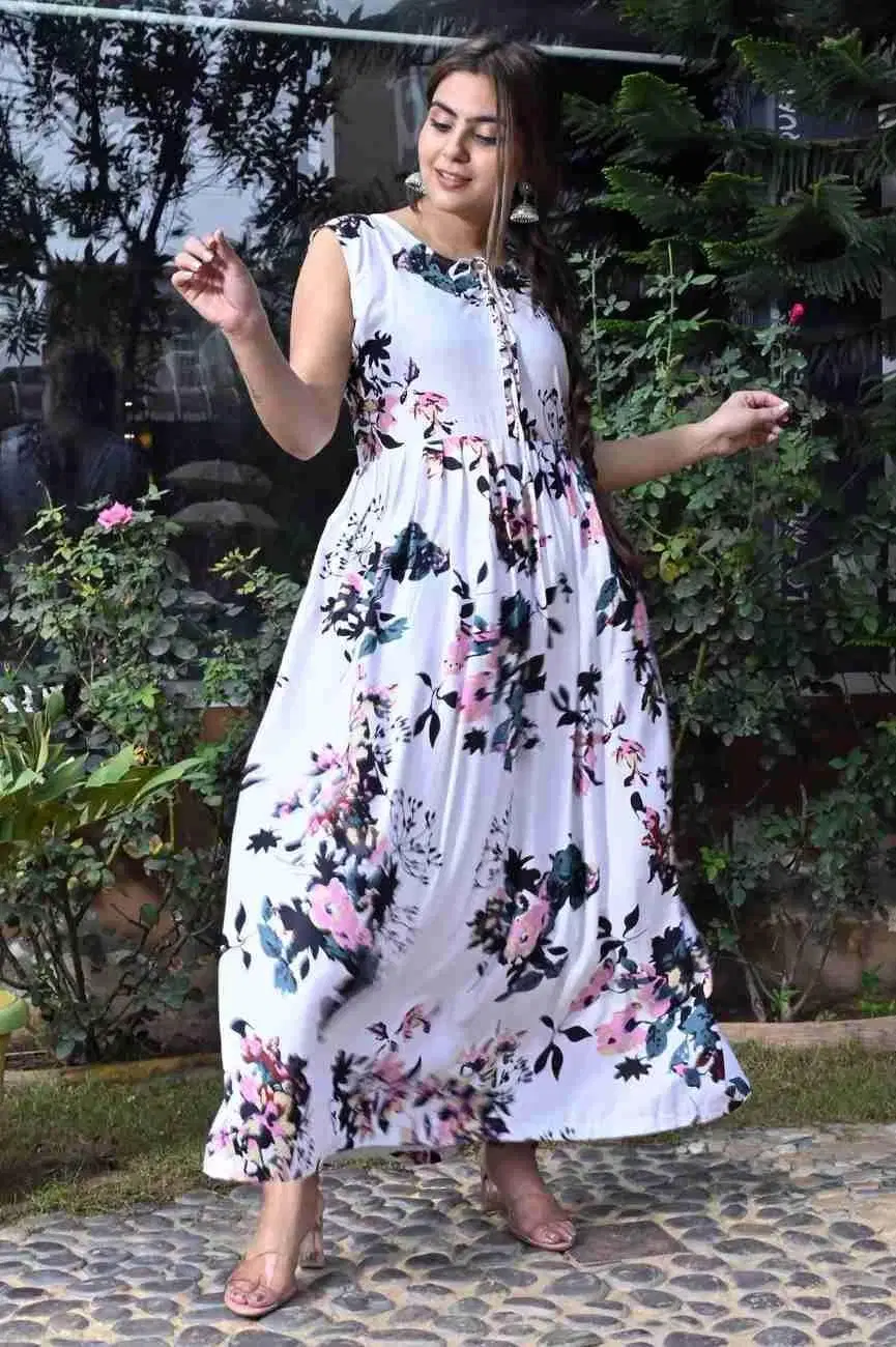     			MK creation Women Rayon Printed Gown ( White )