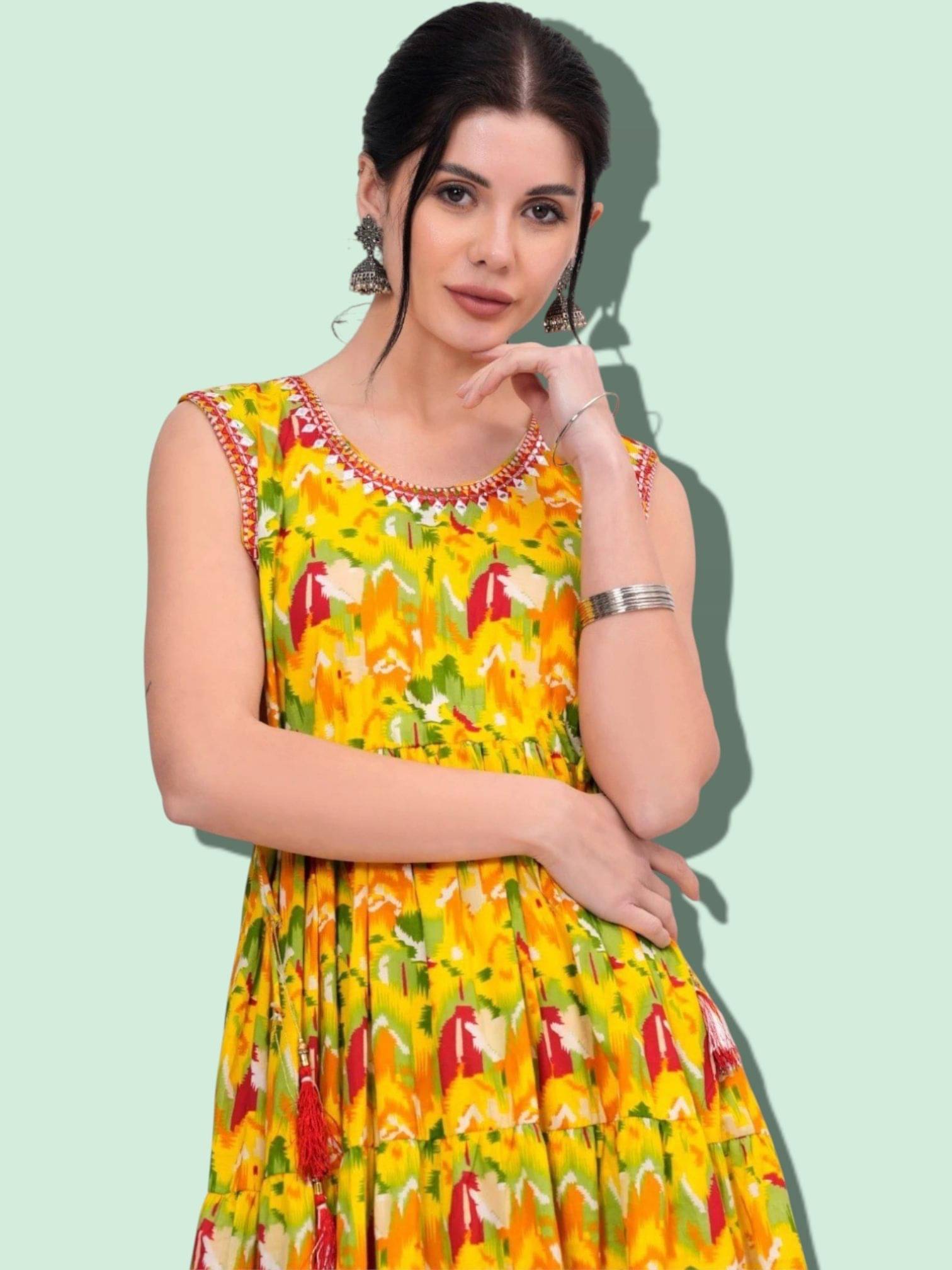     			MK creation Women Rayon Printed Gown ( Yellow )