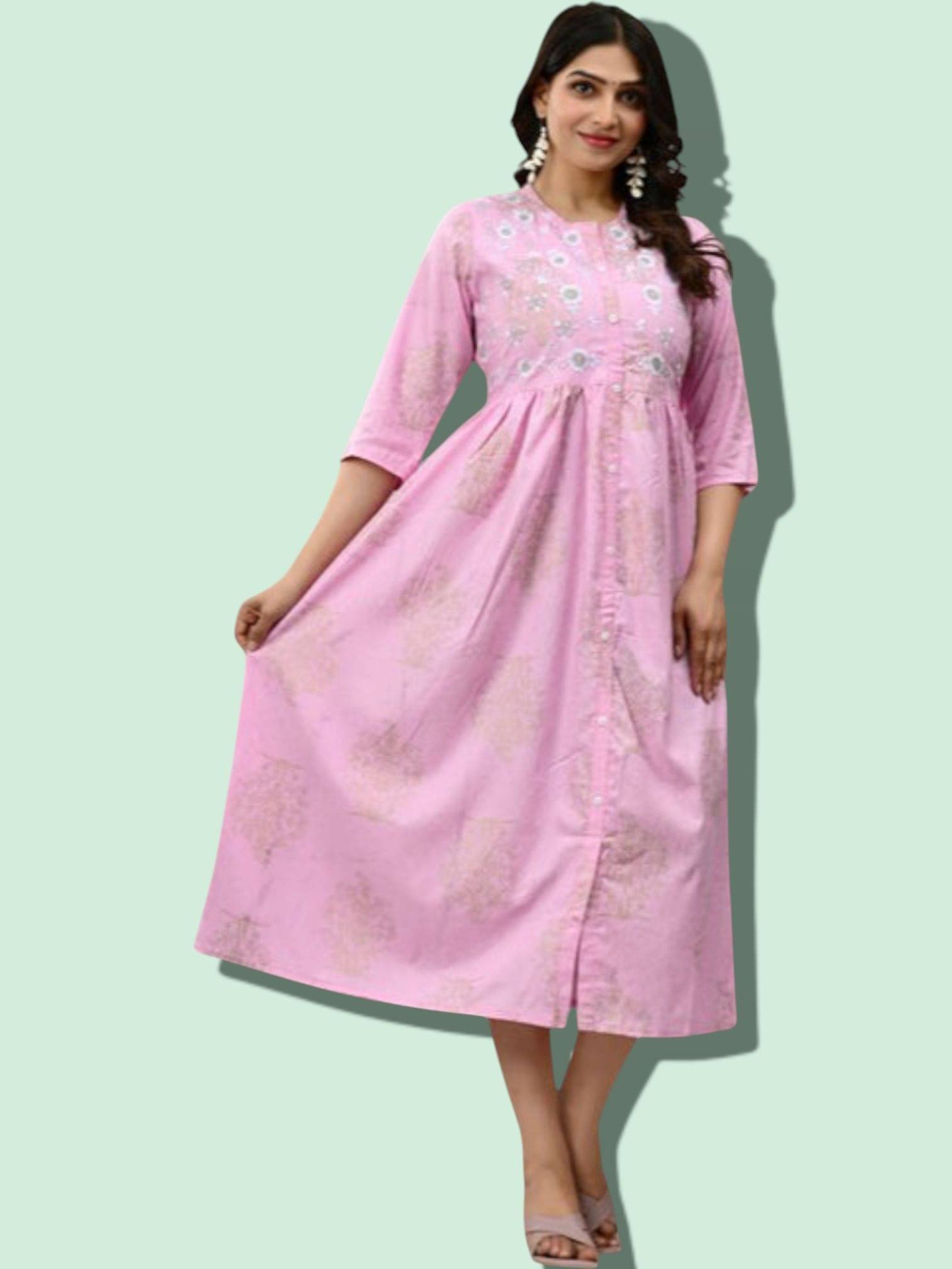     			MK creation Women Rayon Printed Gown ( Pink )