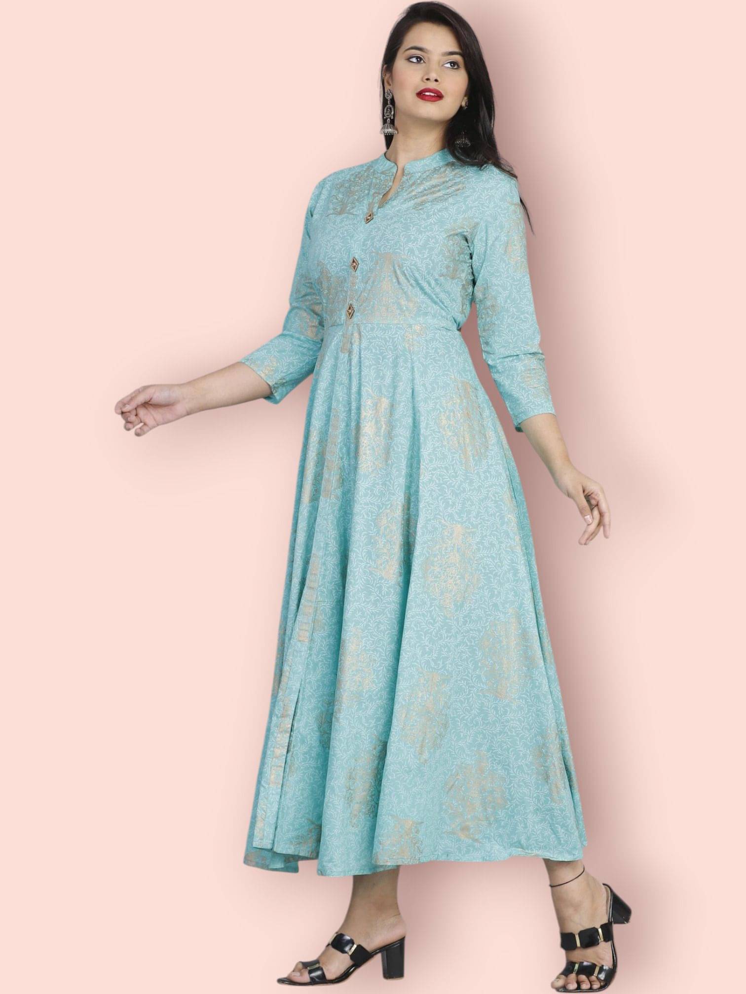 MK creation Women Rayon Printed Gown ( Blue )     			MK creation Women Rayon Printed Gown ( Blue )