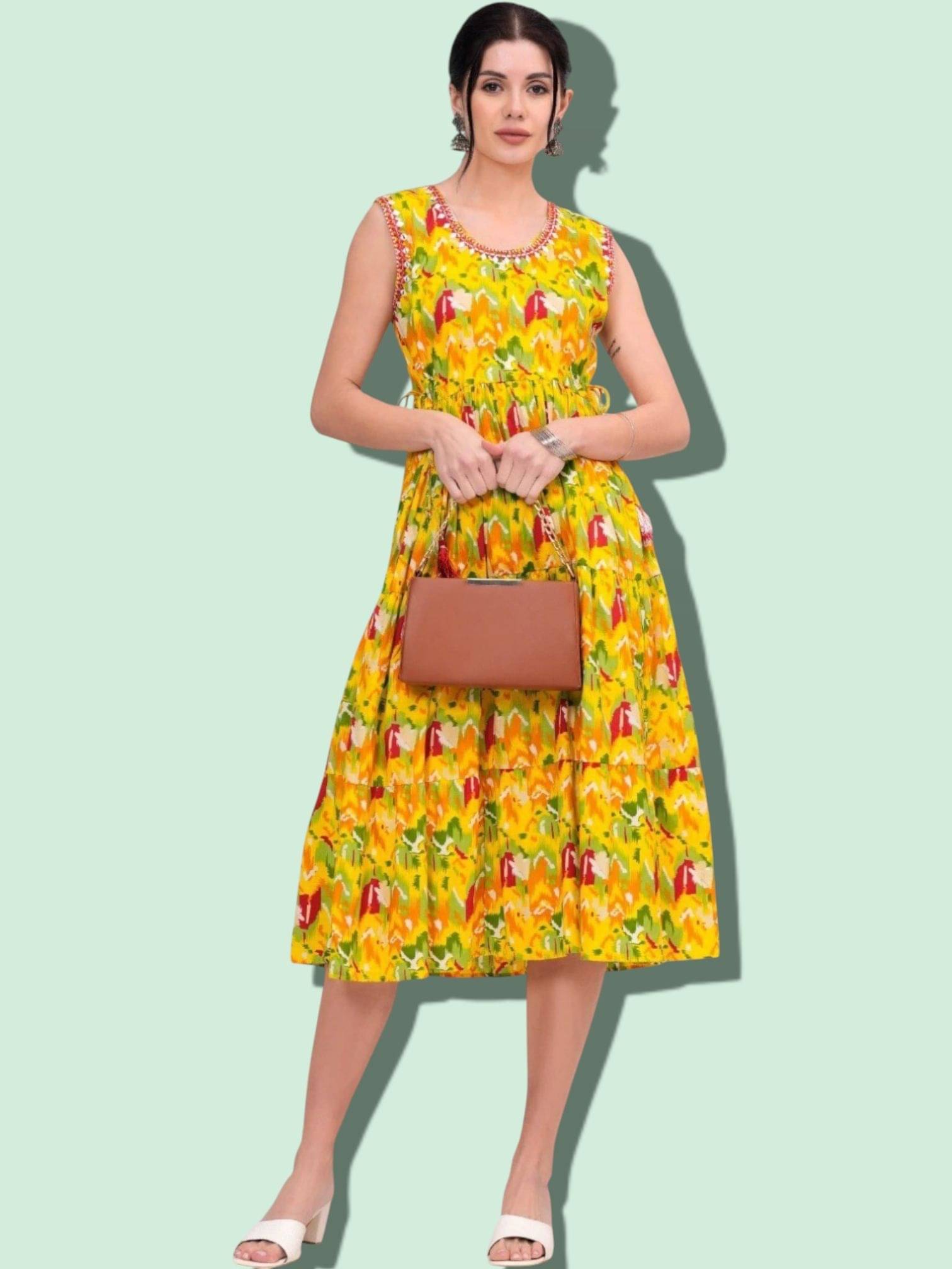 MK creation Women Rayon Printed Gown ( Yellow ) MK creation Women Rayon Printed Gown ( Yellow )
