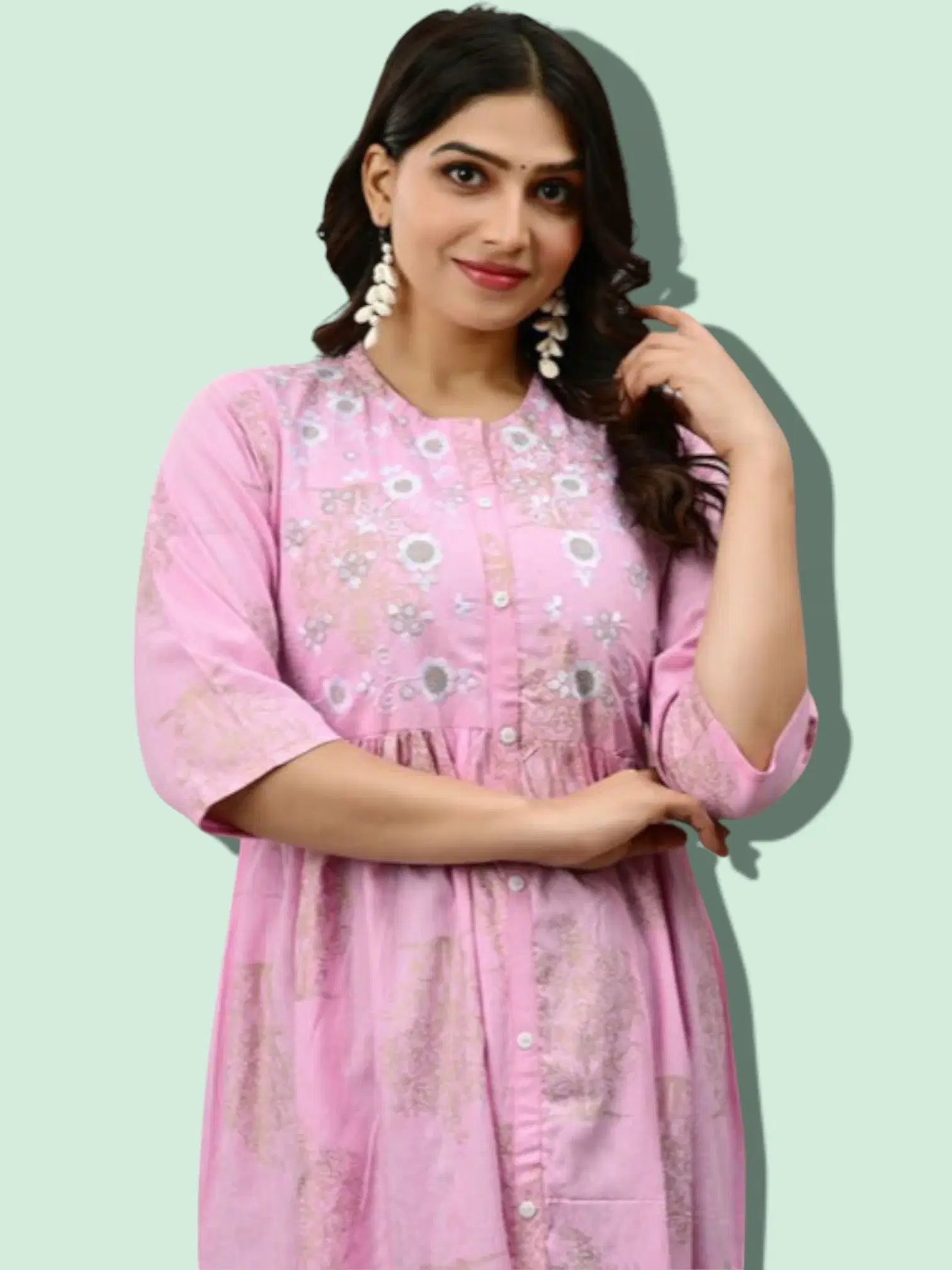 MK creation Women Rayon Printed Gown ( Pink )     			MK creation Women Rayon Printed Gown ( Pink )