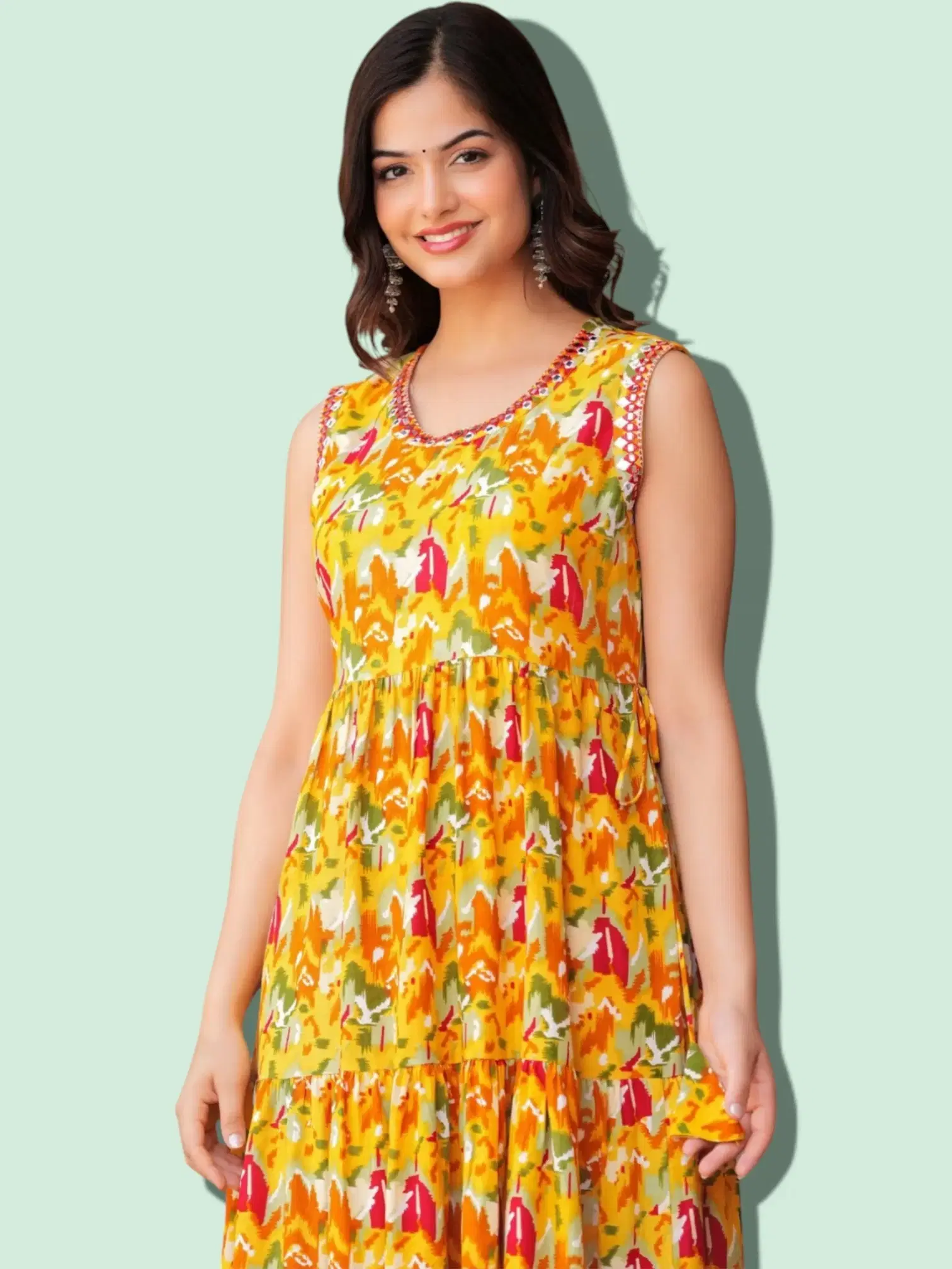 MK creation Women Rayon Printed Gown ( Yellow )     			MK creation Women Rayon Printed Gown ( Yellow )