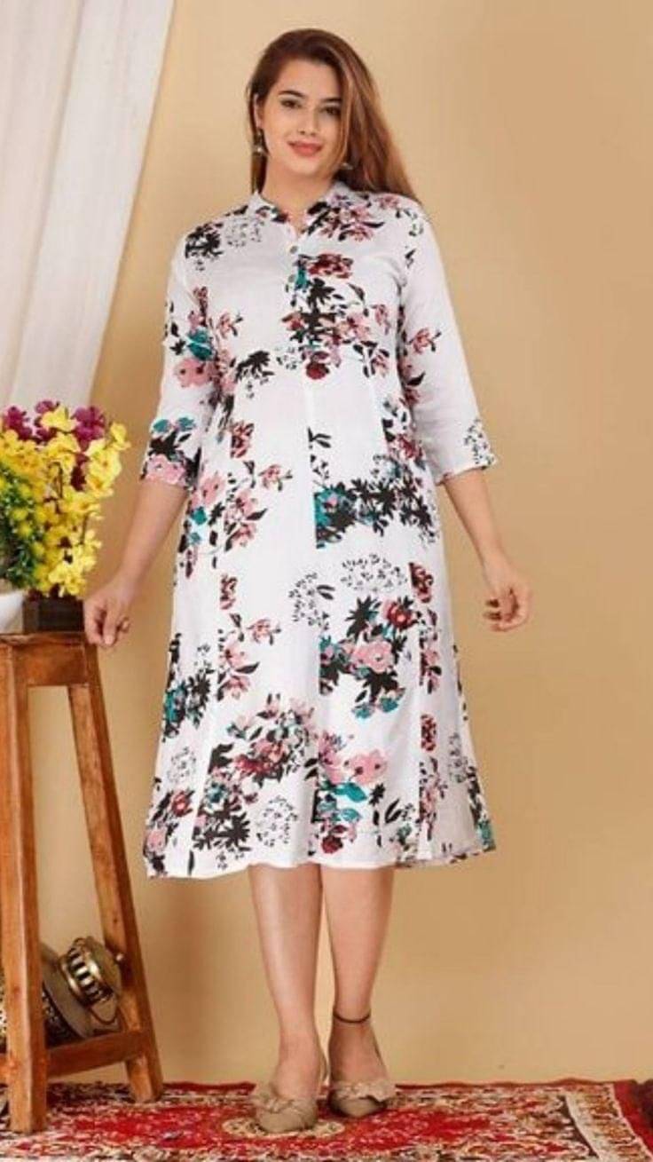 MK creation Women Rayon Printed Gown ( White ) MK creation Women Rayon Printed Gown ( White )