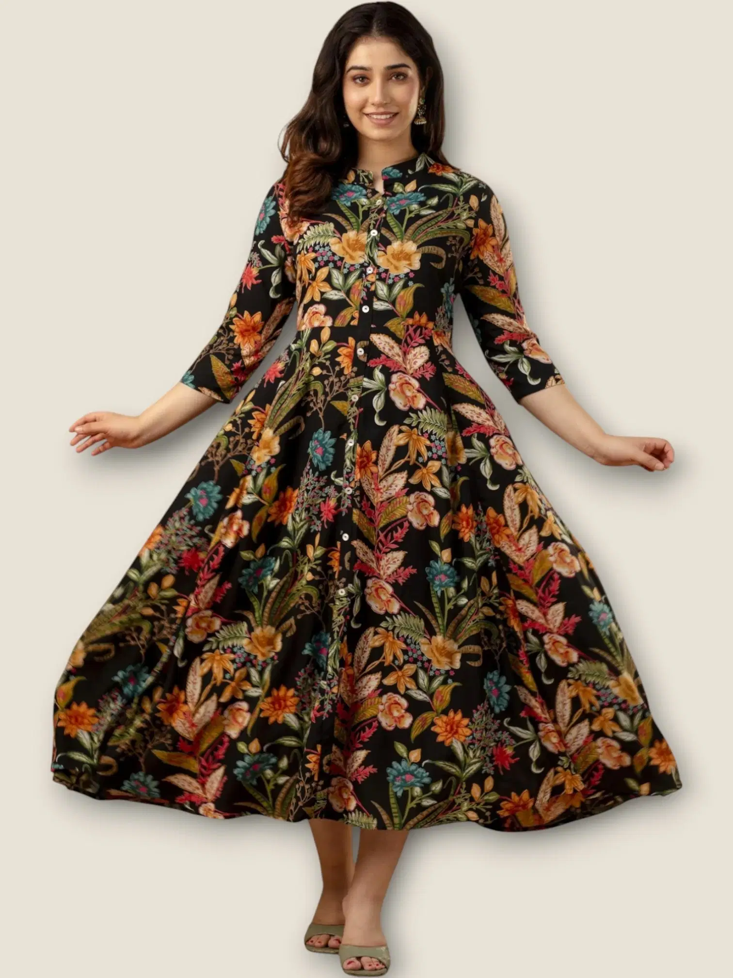 MK creation Women Rayon Printed Gown ( Black ) MK creation Women Rayon Printed Gown ( Black )
