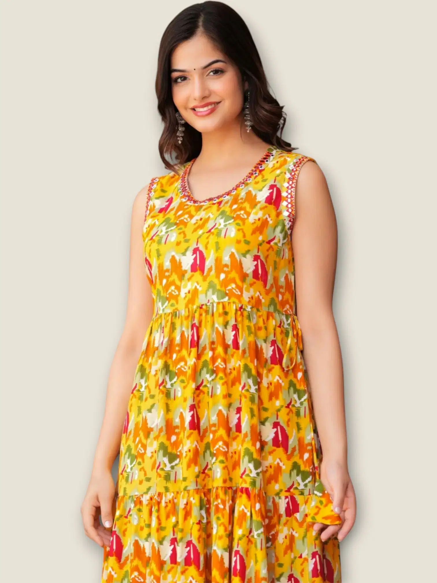MK creation Women Rayon Printed Gown ( Yellow )     			MK creation Women Rayon Printed Gown ( Yellow )
