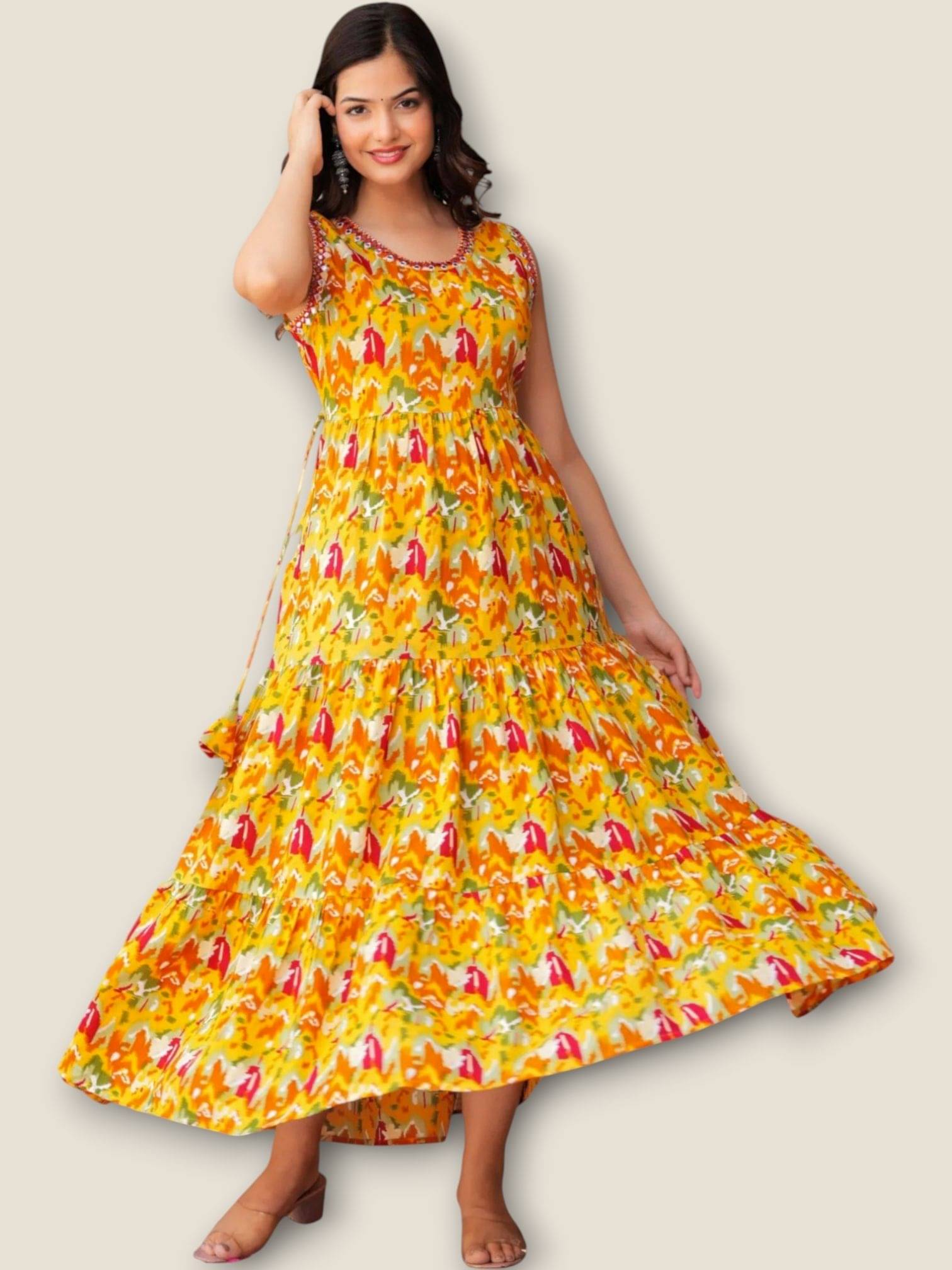     			MK creation Women Rayon Printed Gown ( Yellow )