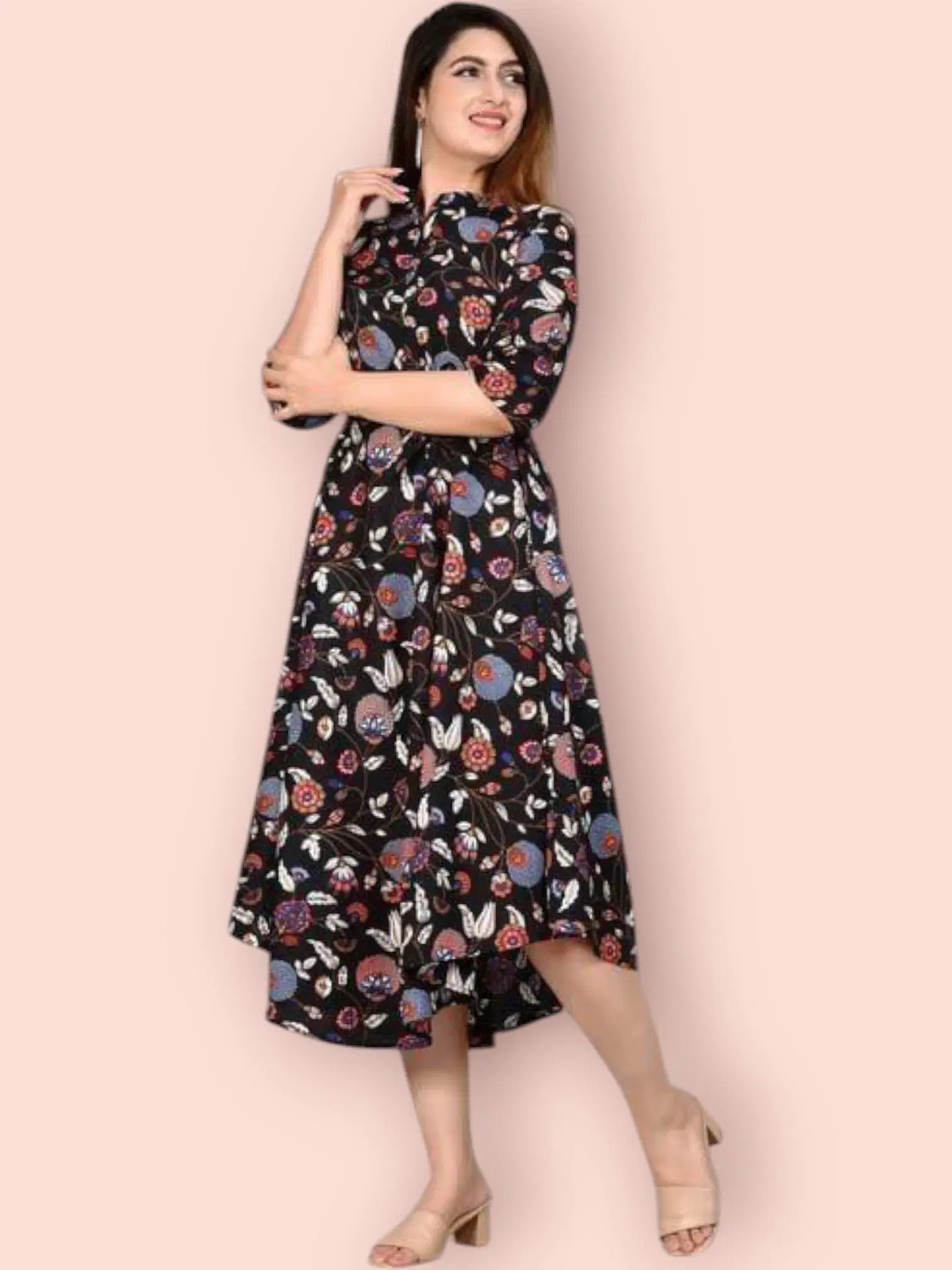     			MK creation Women Rayon Printed Gown ( Black )