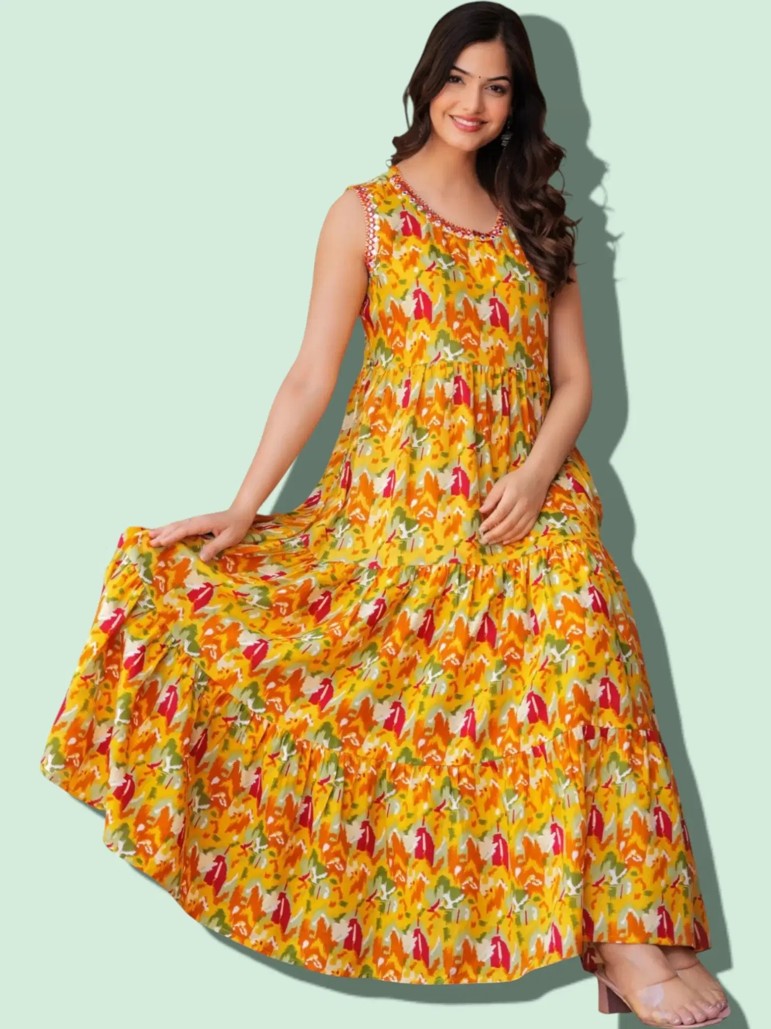 MK creation Women Rayon Printed Gown ( Multicolor ) MK creation Women Rayon Printed Gown ( Multicolor )