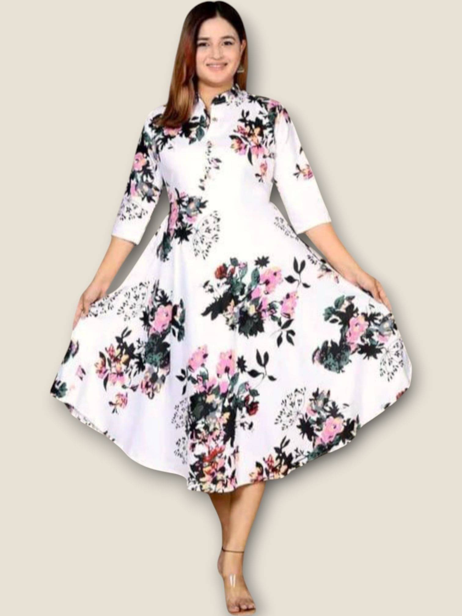     			MK creation Women Rayon Printed Gown ( White )