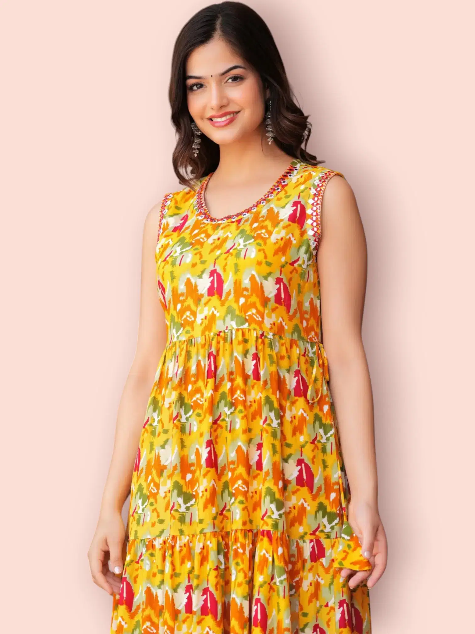 MK creation Women Rayon Printed Gown ( Yellow )     			MK creation Women Rayon Printed Gown ( Yellow )