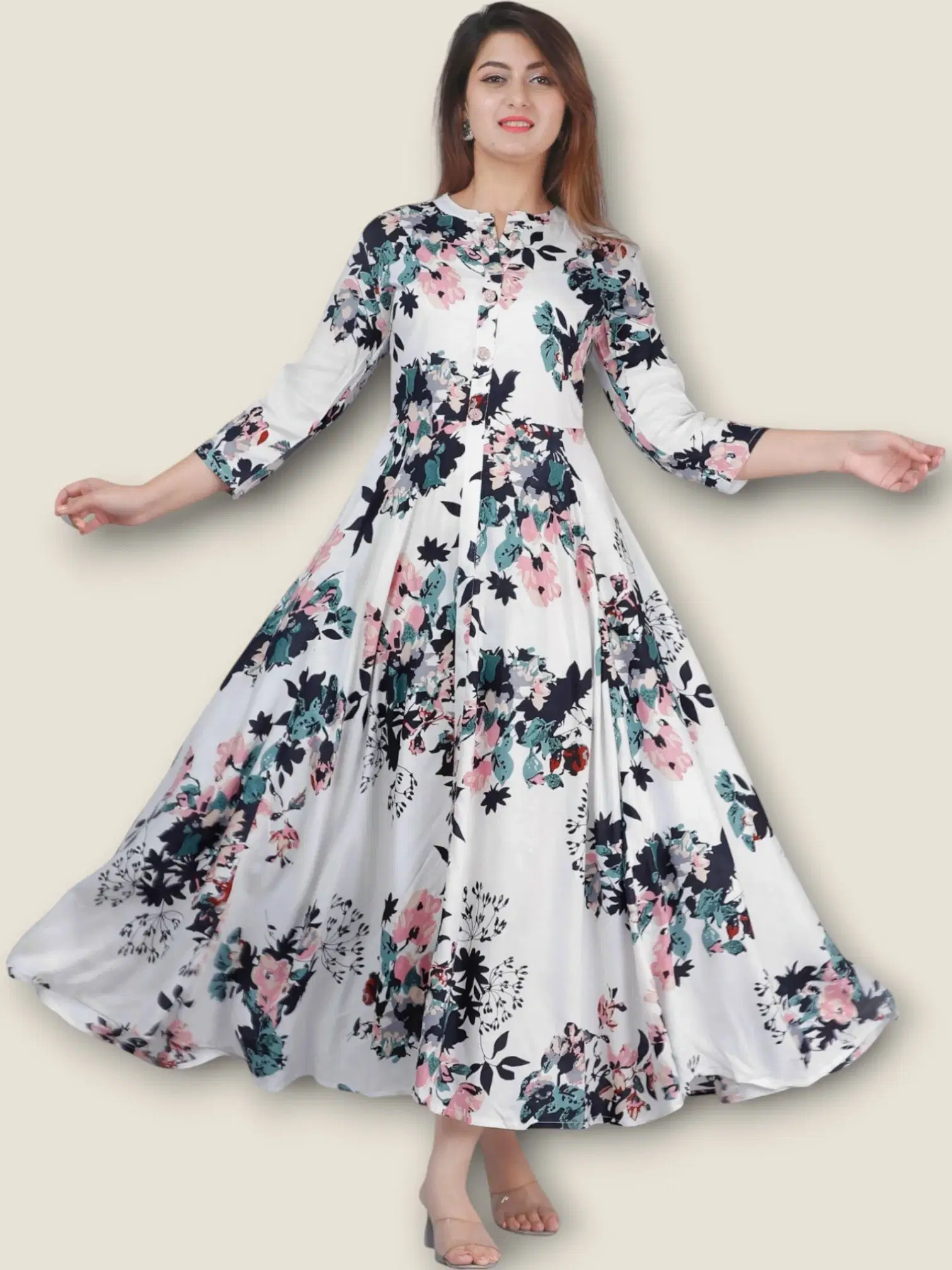 MK creation Women Rayon Printed Gown ( White ) MK creation Women Rayon Printed Gown ( White )