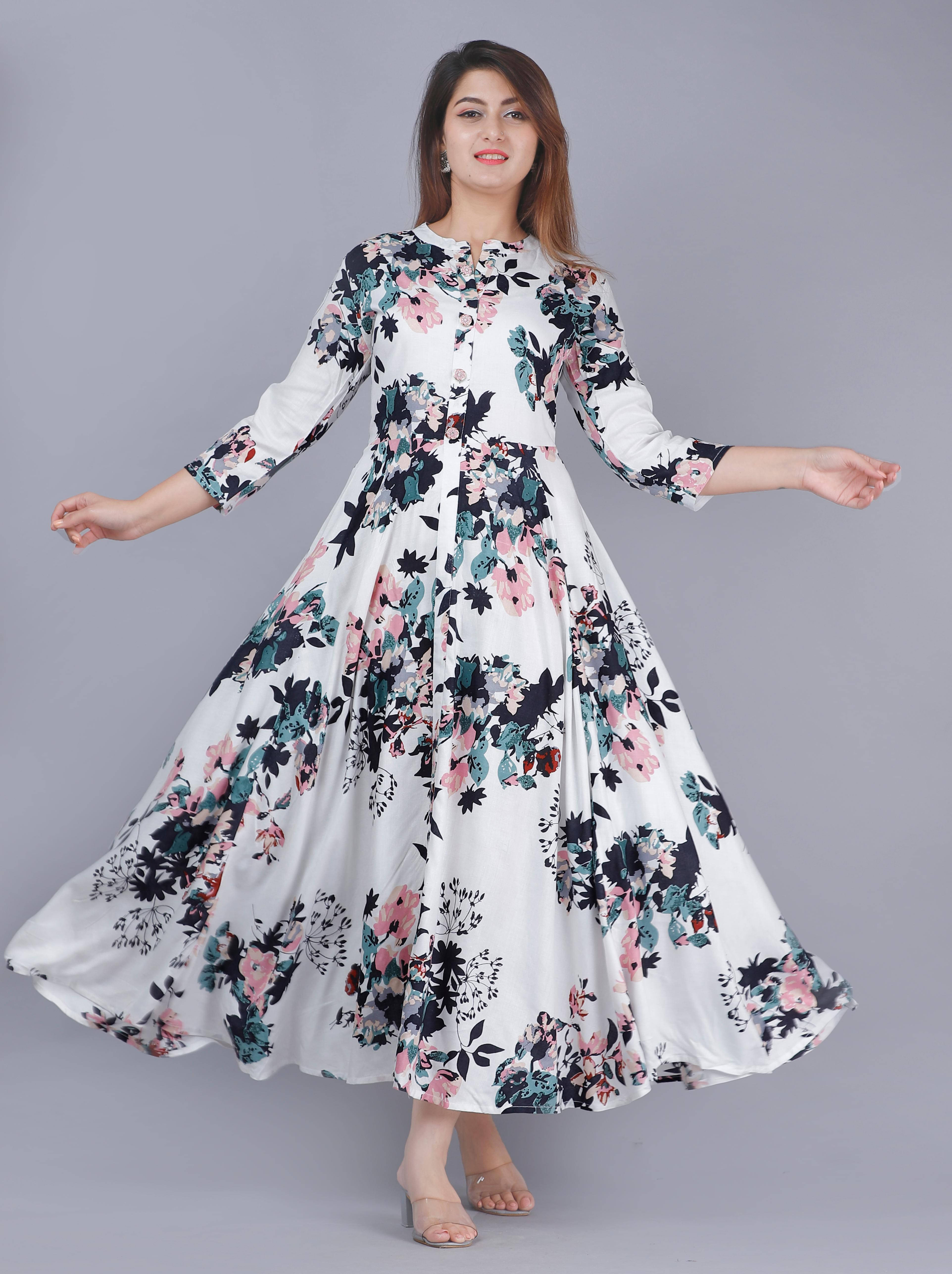     			MK creation Women Viscose Printed Gown ( White )