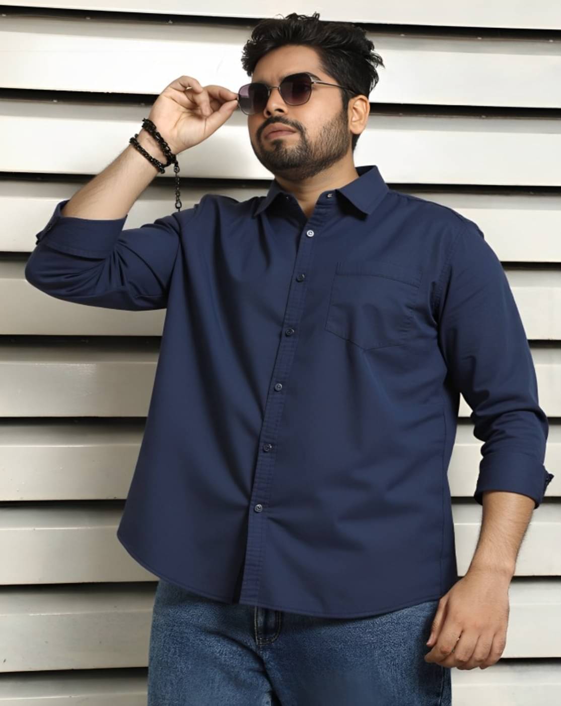 PLUS PARADISE Cotton Blend Regular Fit Solids Full Sleeves Men's Casual Shirt - Navy ( Pack of 1 ) PLUS PARADISE Cotton Blend Regular Fit Solids Full Sleeves Men's Casual Shirt - Navy ( Pack of 1 )