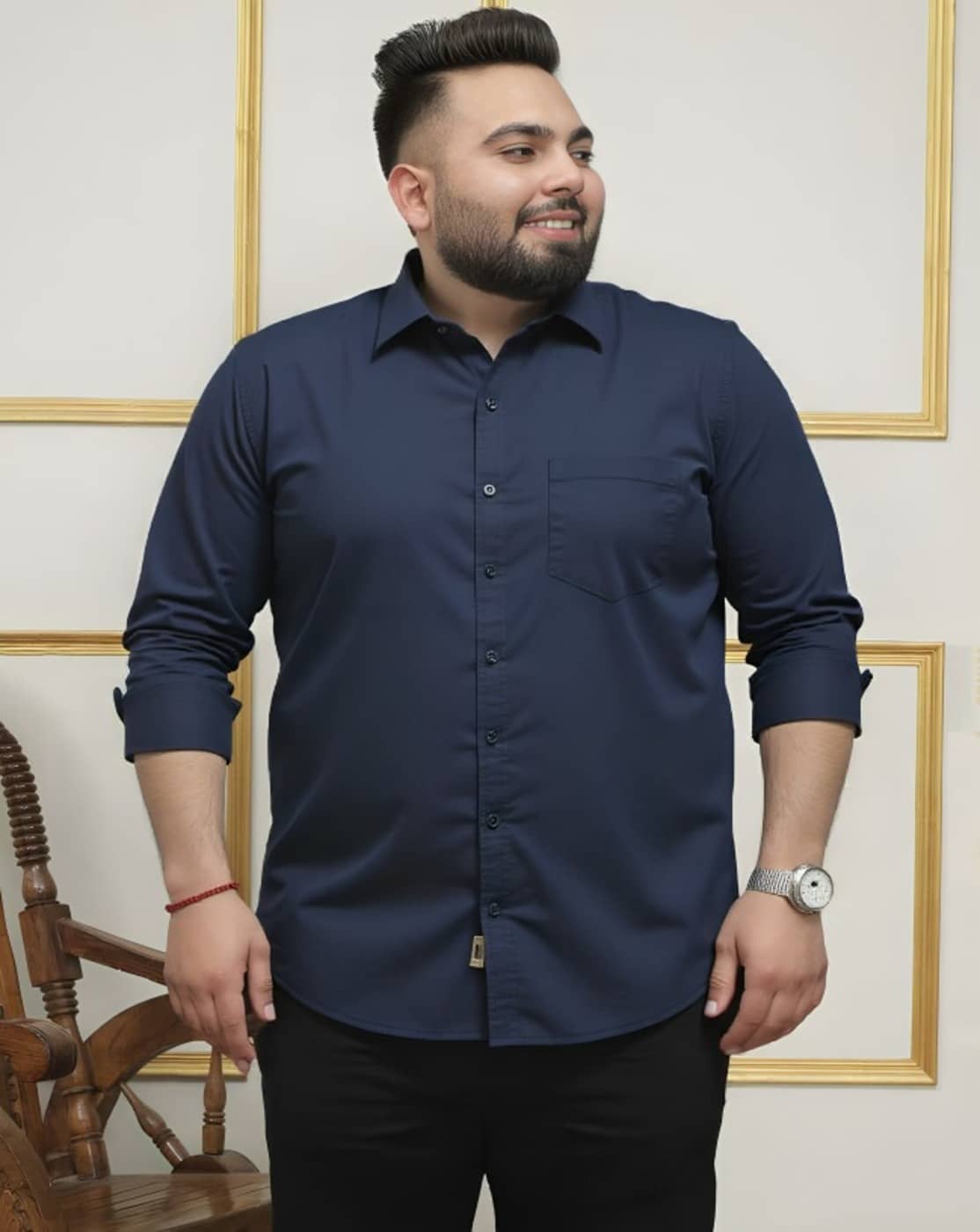 PLUS PARADISE Cotton Blend Regular Fit Solids Full Sleeves Men's Casual Shirt - Navy ( Pack of 1 )