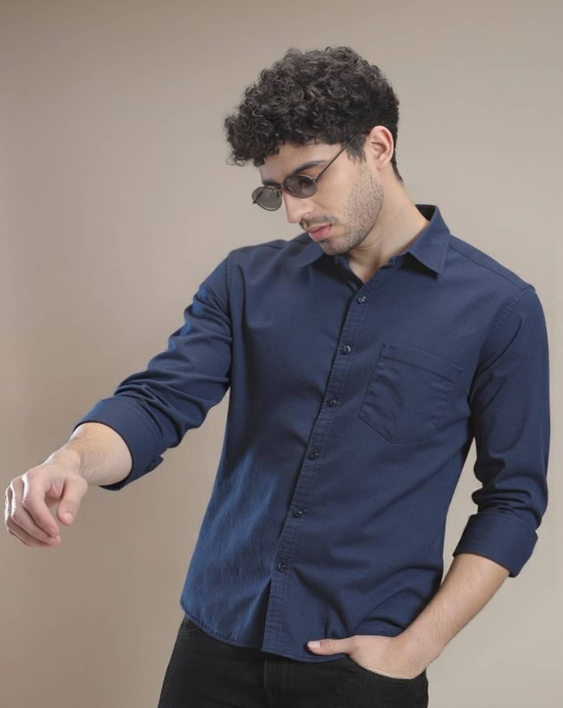 PLUS PARADISE Cotton Blend Regular Fit Solids Full Sleeves Men's Casual Shirt - Navy ( Pack of 1 ) PLUS PARADISE Cotton Blend Regular Fit Solids Full Sleeves Men's Casual Shirt - Navy ( Pack of 1 )