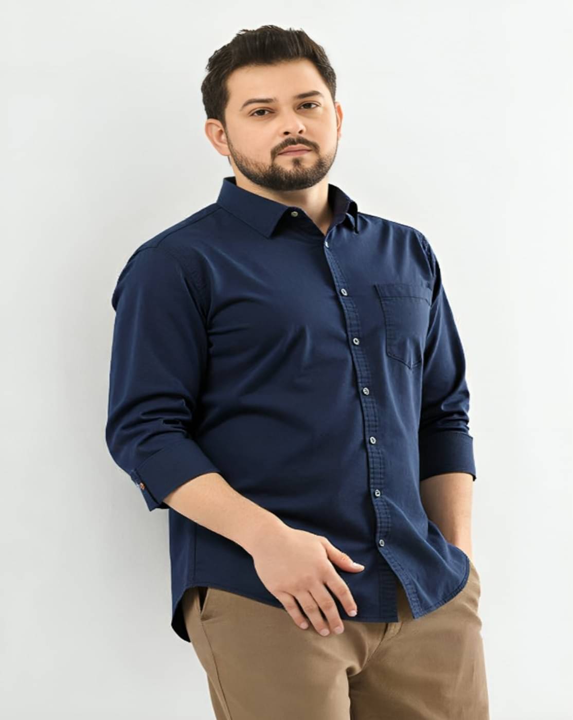 PLUS PARADISE Cotton Blend Regular Fit Solids Full Sleeves Men's Casual Shirt - Navy ( Pack of 1 ) PLUS PARADISE Cotton Blend Regular Fit Solids Full Sleeves Men's Casual Shirt - Navy ( Pack of 1 )