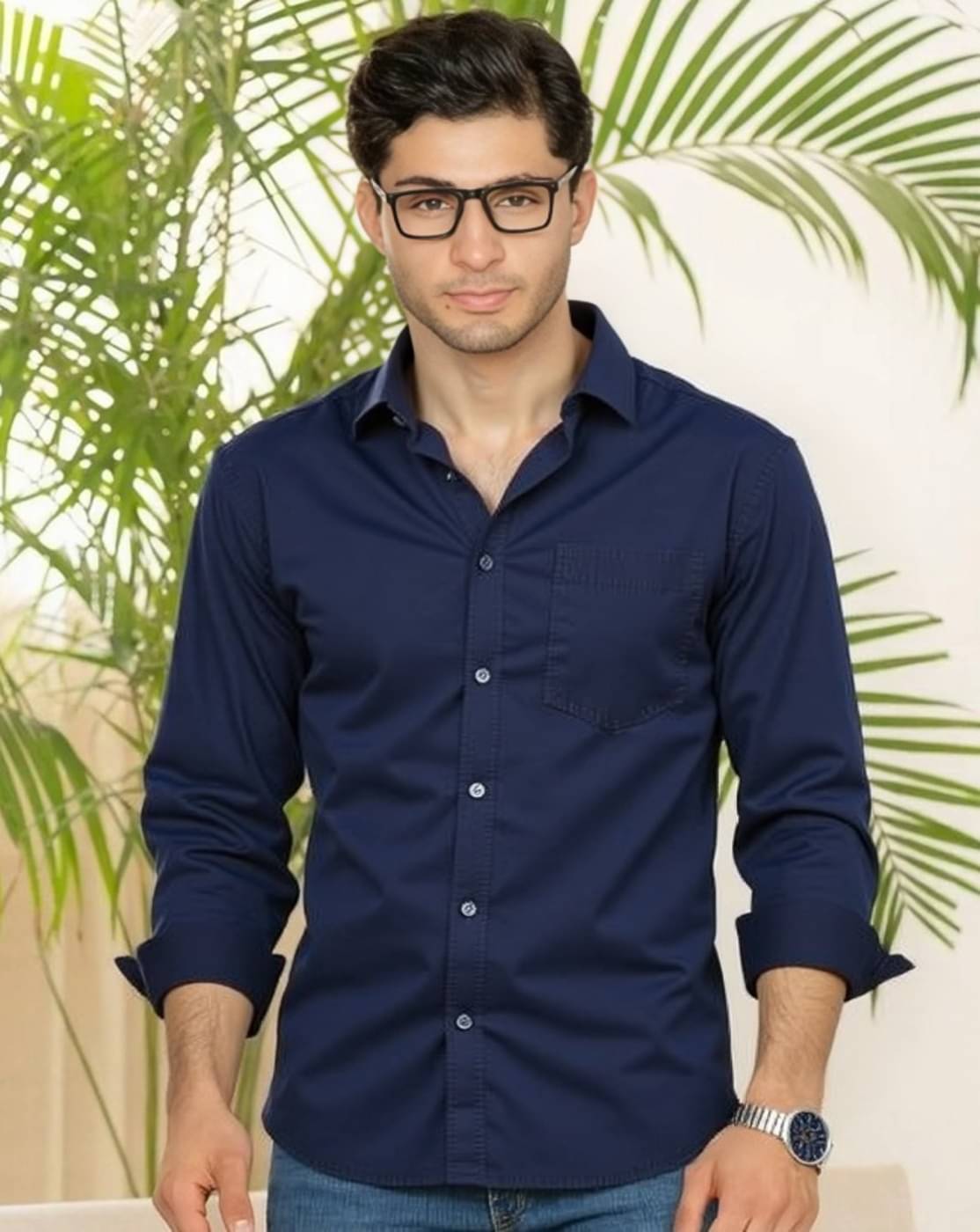 PLUS PARADISE Cotton Blend Regular Fit Solids Full Sleeves Men's Casual Shirt - Navy ( Pack of 1 ) PLUS PARADISE Cotton Blend Regular Fit Solids Full Sleeves Men's Casual Shirt - Navy ( Pack of 1 )