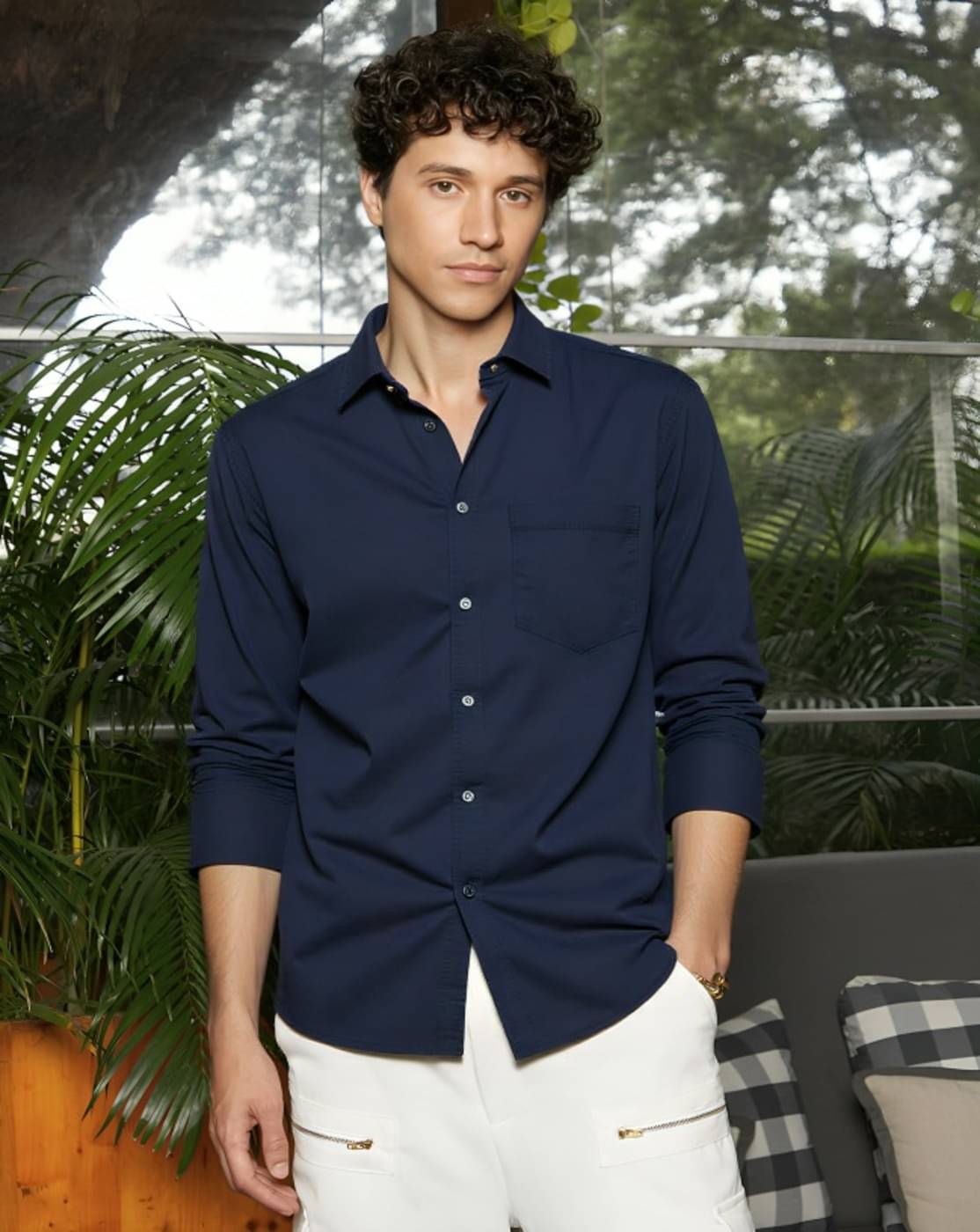 PLUS PARADISE Cotton Blend Regular Fit Solids Full Sleeves Men's Casual Shirt - Navy ( Pack of 1 ) PLUS PARADISE Cotton Blend Regular Fit Solids Full Sleeves Men's Casual Shirt - Navy ( Pack of 1 )