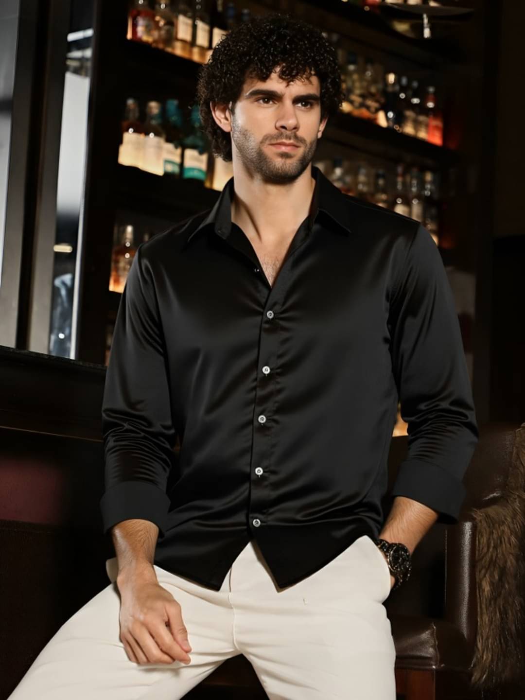PLUS PARADISE Satin Regular Fit Solids Full Sleeves Men's Casual Shirt - Black ( Pack of 1 ) PLUS PARADISE Satin Regular Fit Solids Full Sleeves Men's Casual Shirt - Black ( Pack of 1 )