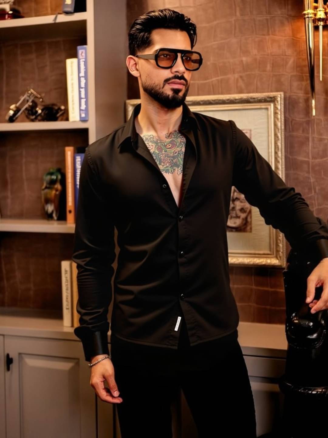 PLUS PARADISE Satin Regular Fit Solids Full Sleeves Men's Casual Shirt - Black ( Pack of 1 ) PLUS PARADISE Satin Regular Fit Solids Full Sleeves Men's Casual Shirt - Black ( Pack of 1 )