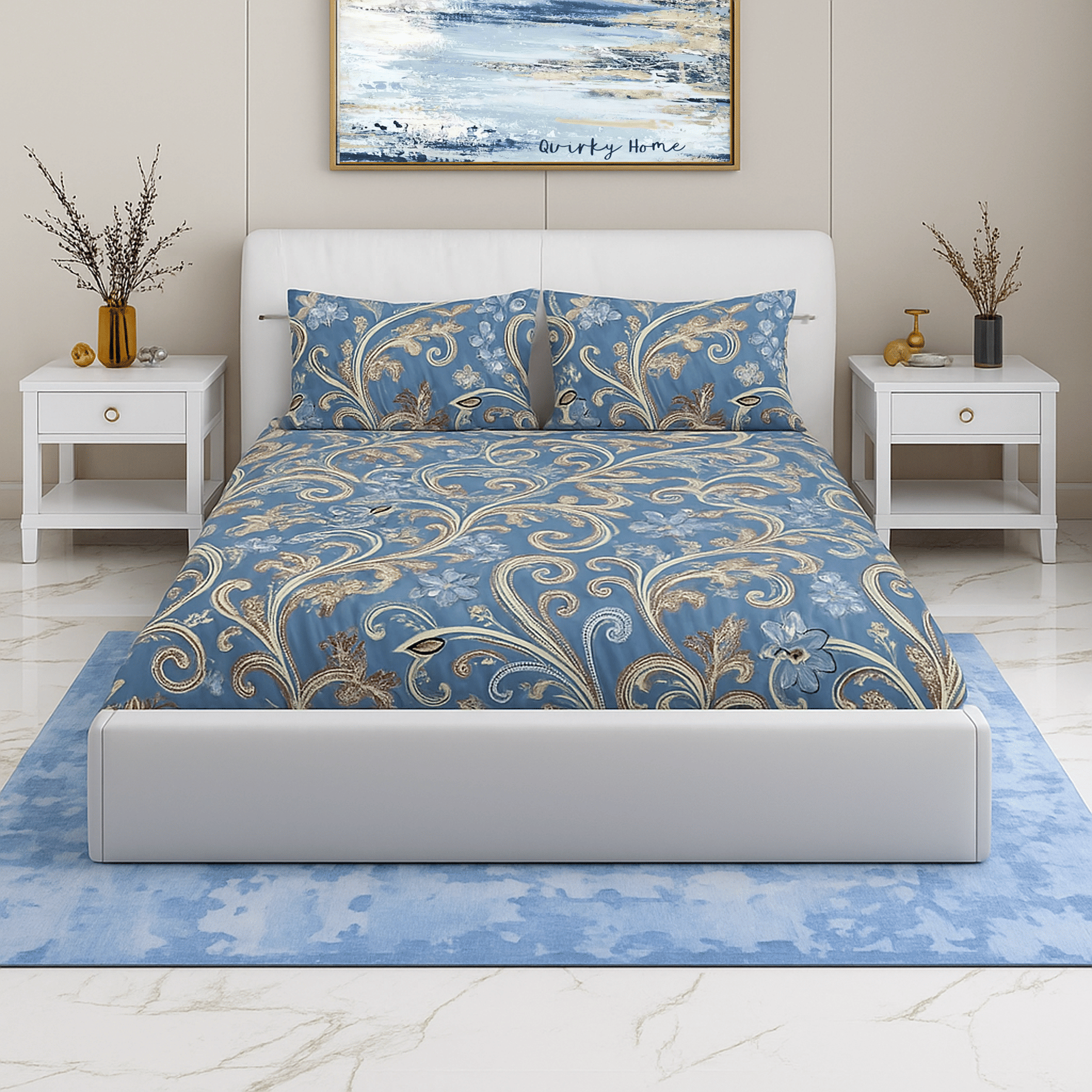     			Quirky Home Microfibre Abstract Printed Fitted 1 Bedsheet with 2 Pillow Covers ( Double Bed ) - Multi