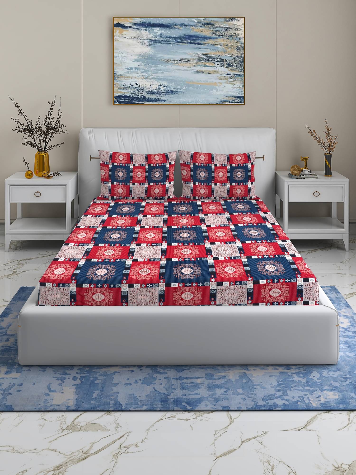Quirky Home Microfibre Abstract Printed Fitted 1 Bedsheet with 2 Pillow Covers ( Queen Size ) - Multi Quirky Home Microfibre Abstract Printed Fitted 1 Bedsheet with 2 Pillow Covers ( Queen Size ) - Multi