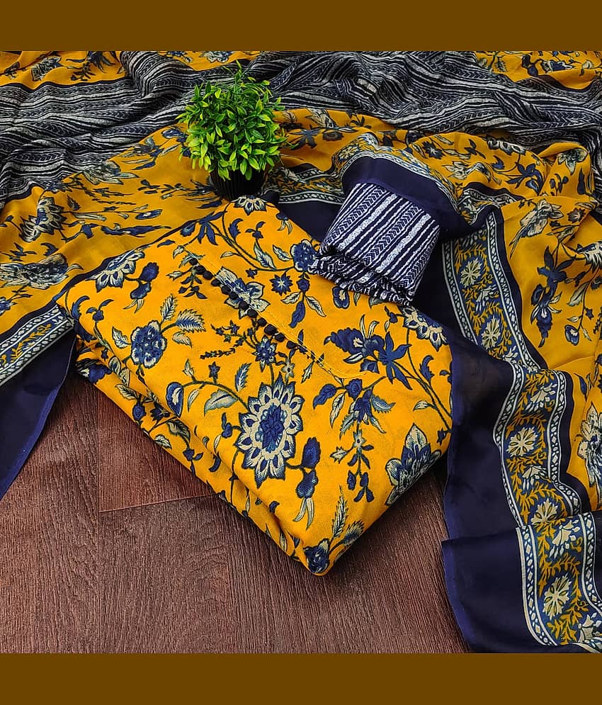 Rangtulika Ethnics Women Cotton Unstitched Dress Material ( Yellow ) - Unstitched Fabrics | Buy online on ZillyBuy