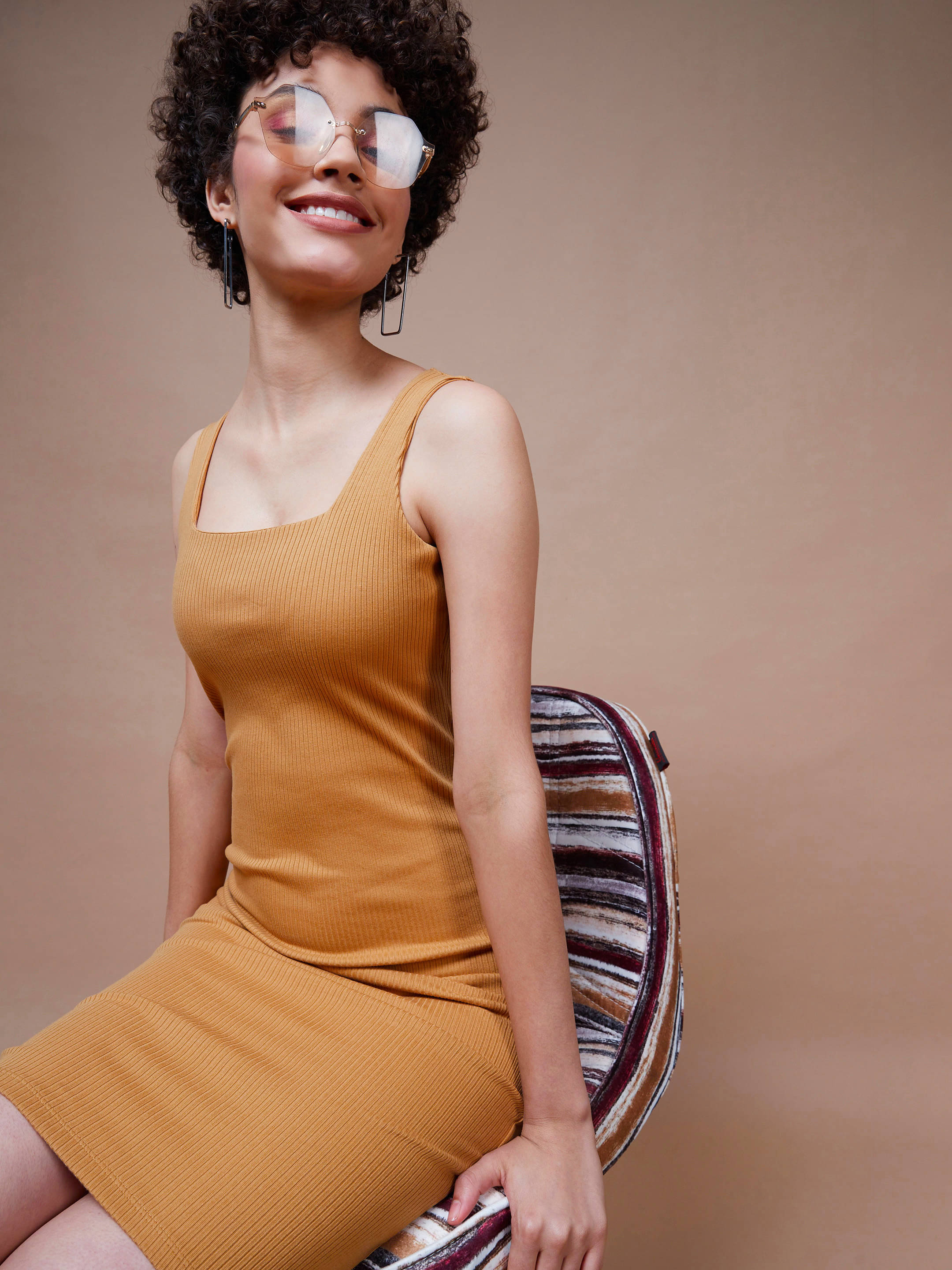 SASSAFRAS BASICS Women Cotton Blend Solid Bodycon Dress ( Brown ) SASSAFRAS BASICS Women Cotton Blend Solid Bodycon Dress ( Brown )