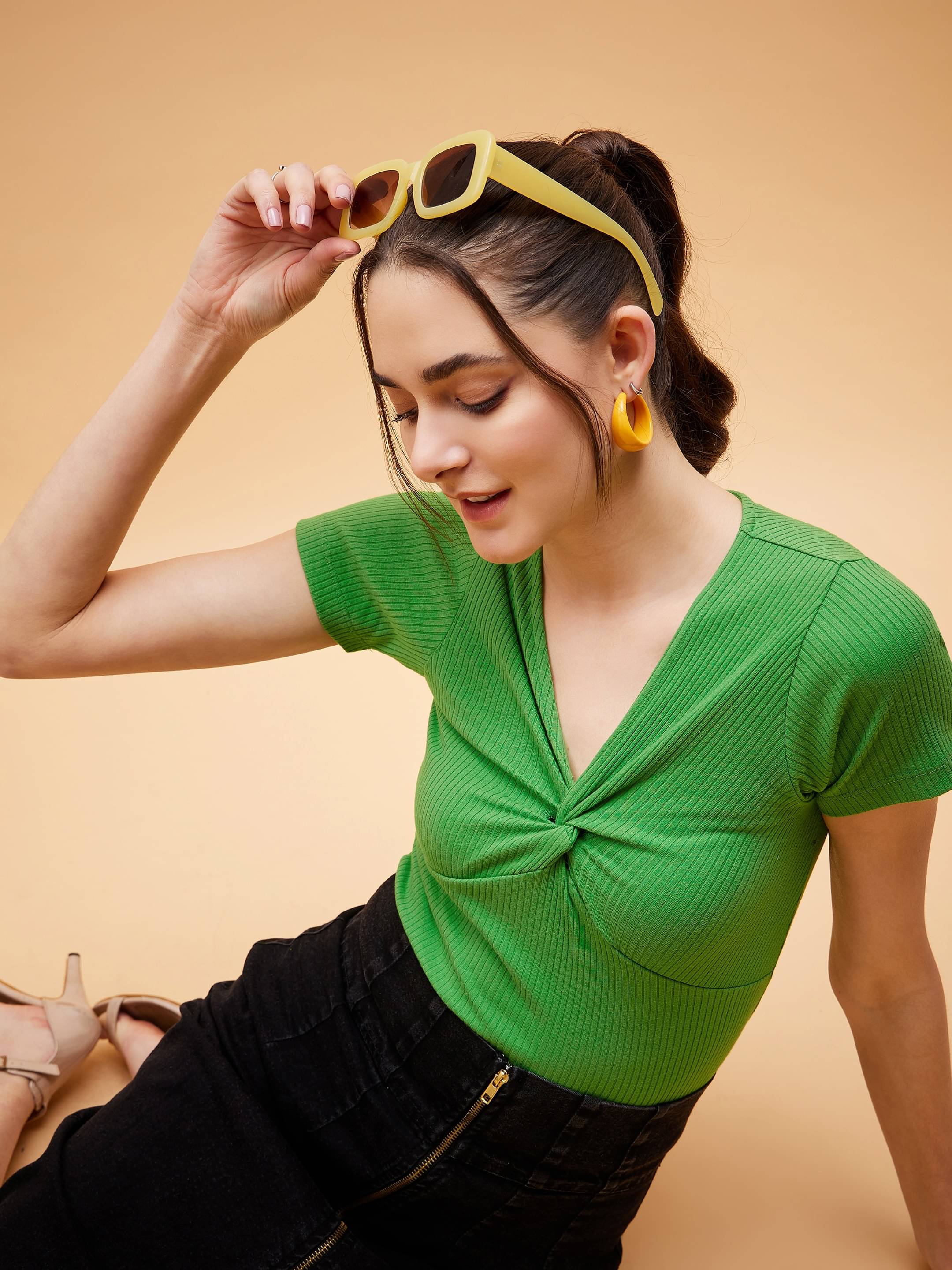     			SASSAFRAS BASICS Women's Cotton Blend Regular Top ( Green )