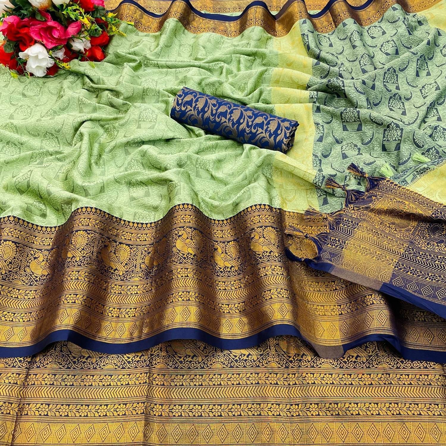 SATVASHIV Cotton Woven Regular Saree With Unstitched Blouse Piece ( Sea Green )     			SATVASHIV Cotton Woven Regular Saree With Unstitched Blouse Piece ( Sea Green )