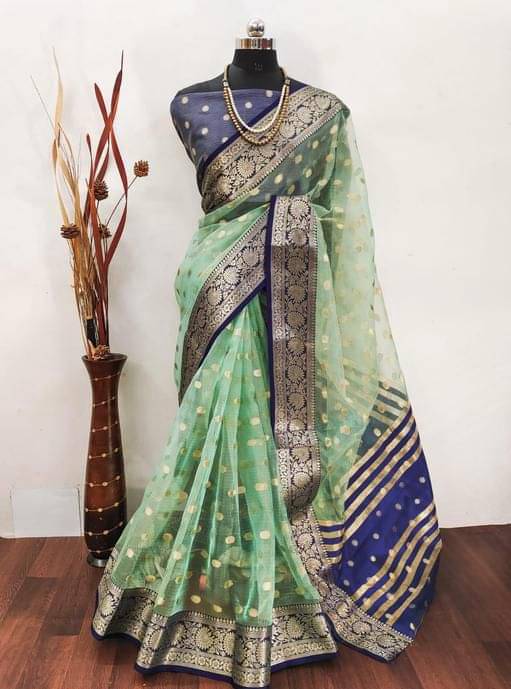SATVASHIV Organza Woven Regular Saree With Unstitched Blouse Piece ( Blue ) SATVASHIV Organza Woven Regular Saree With Unstitched Blouse Piece ( Blue )