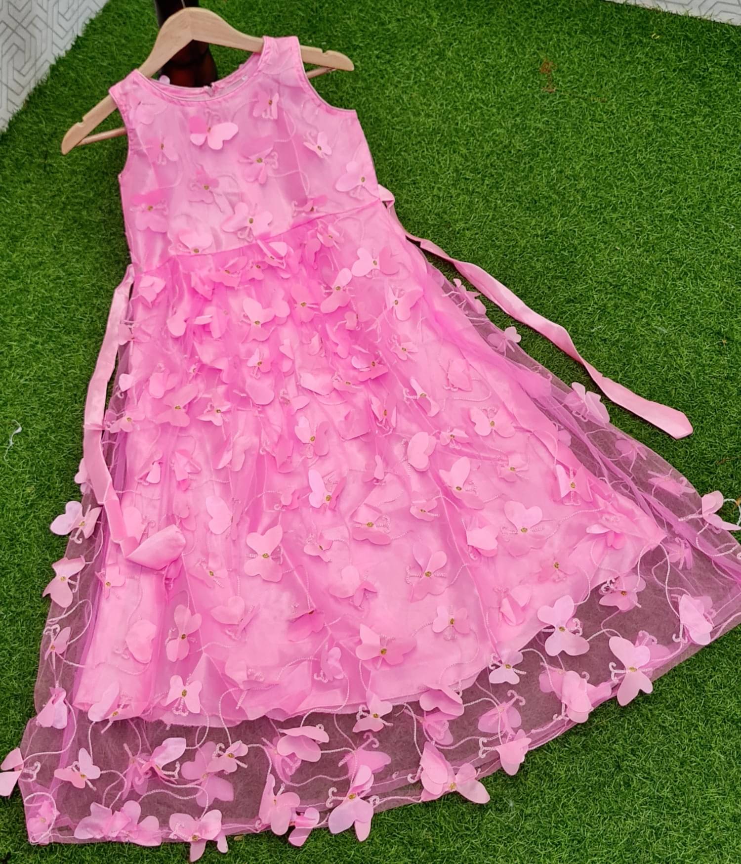     			SATVASHIV Women Net Flared Semi Stitched Ethnic Gown ( Pink )