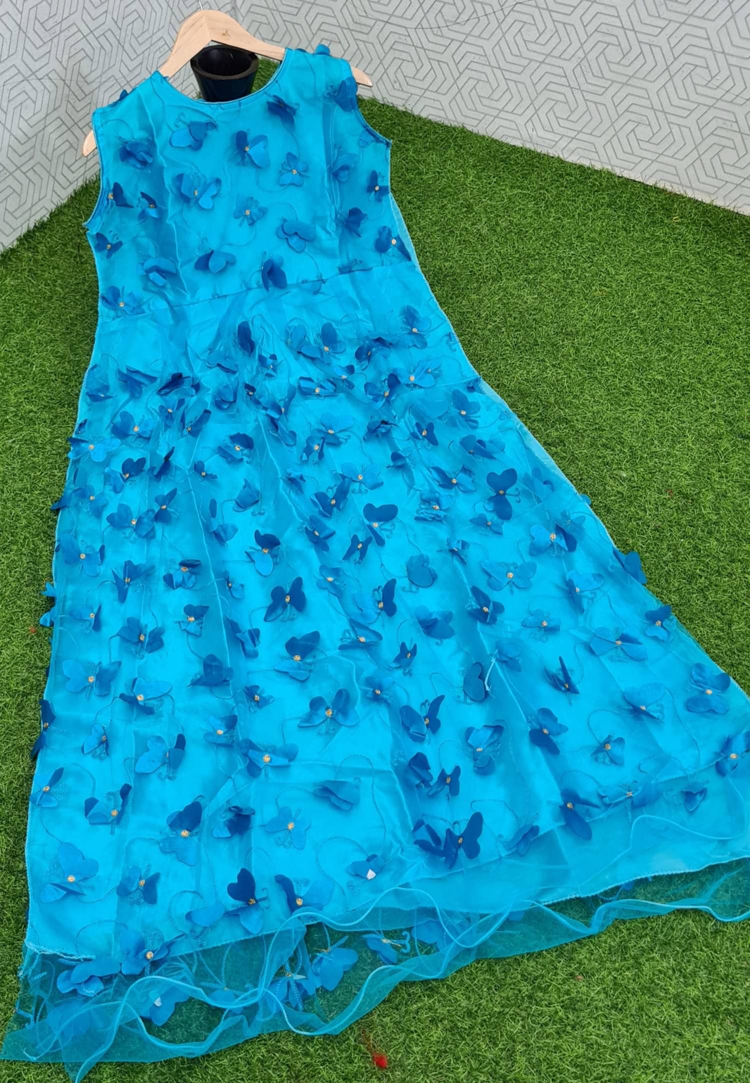     			SATVASHIV Women Net Flared Semi Stitched Ethnic Gown ( Light Blue )
